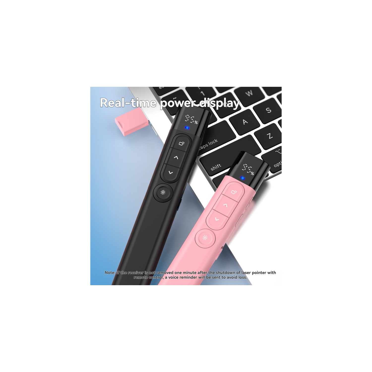 Wireless Presentation Remote Control, Bluetooth Dual-Mode Presenter, Battery Indicator, Countdown Timer, Vibration Alert, Red Light - Pink