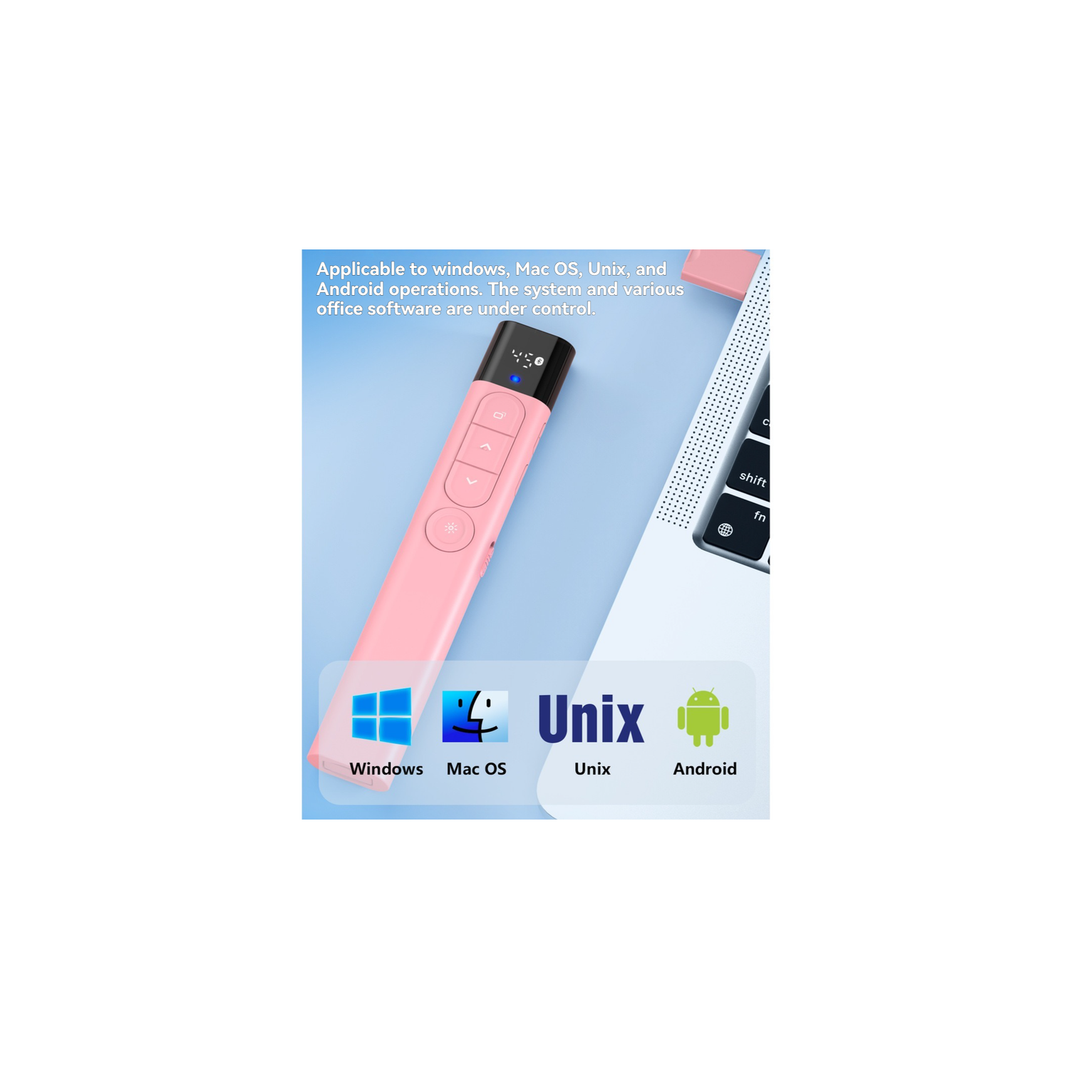 Wireless Presentation Remote Control, Bluetooth Dual-Mode Presenter, Battery Indicator, Countdown Timer, Vibration Alert, Red Light - Pink