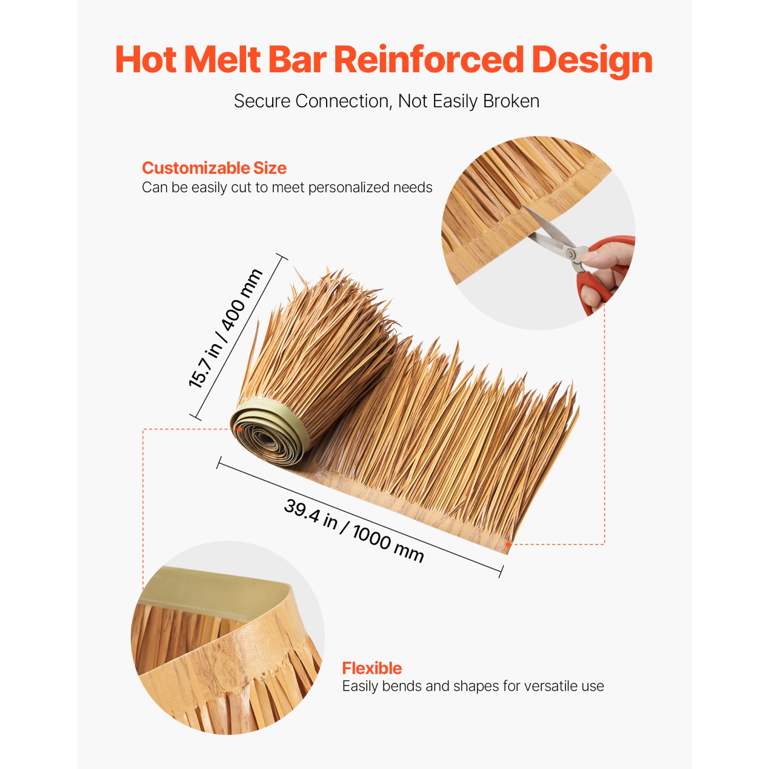 VEVOR 1.3 x3.2 ft Artificial Thatch Grass Roof, Mexican Style Tiki Bar Hut Skirt Thatch Roofing Roll, Waterproof & Fire-Resistant, Palapa Duck Blind