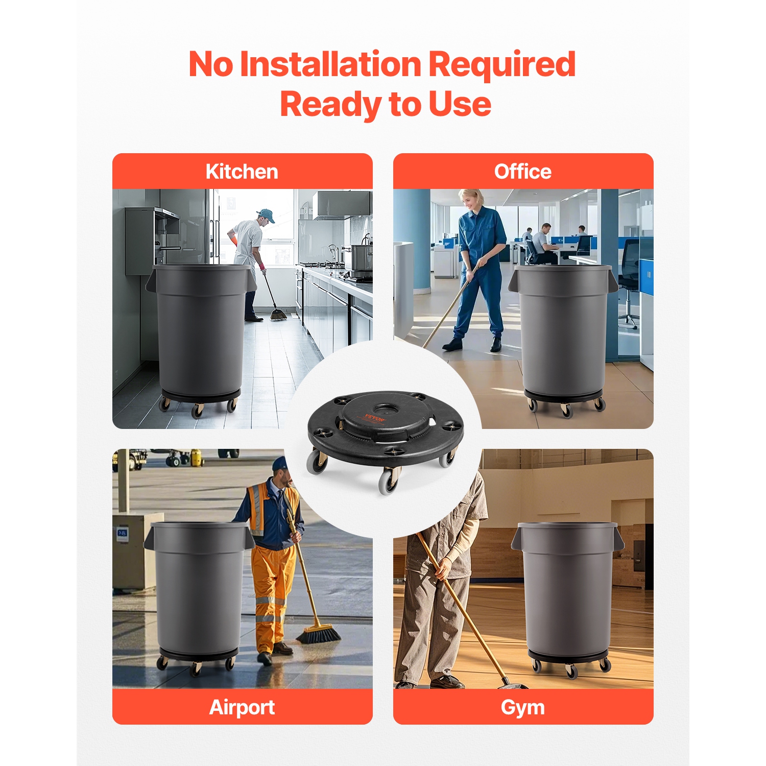 Chariot à poubelle VEVOR 500 lb, capacité de 20, 32, 44 et 55 gallons Base roulante ronde pour poubelle avec 4 roulettes verrouillables, diable