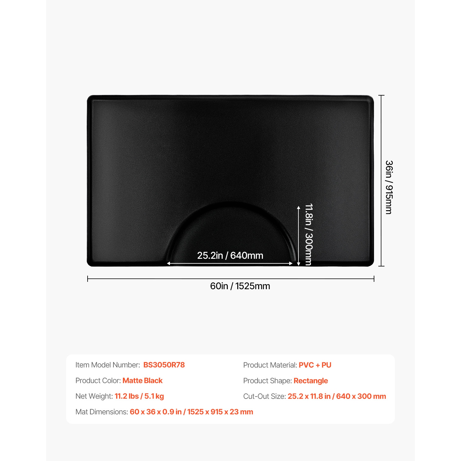 VEVOR 3 x 5 FT Salon Mat for Hair Stylist, Rectangle Salon Chair Mat Anti Fatigue, 7/8" Thickened PVC + PU Barber Shop Floor Mat, Anti-Trip Beveled