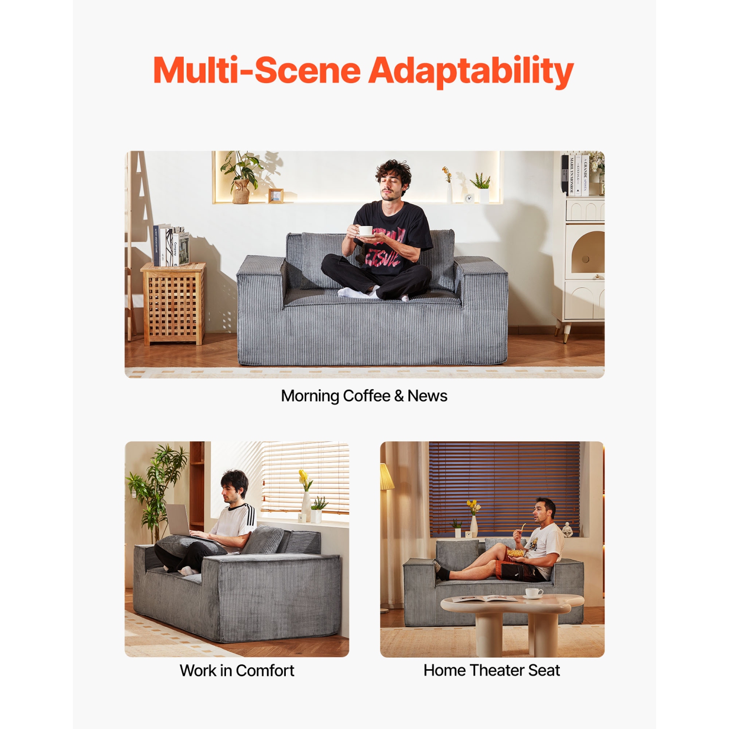 VEVOR 63-Inch Loveseat Sofa, 2-Seats Couch for Living Room, Modern Small Corduroy Couch with Pocket Springs, Soft Cushions, Comfy Loveseat for