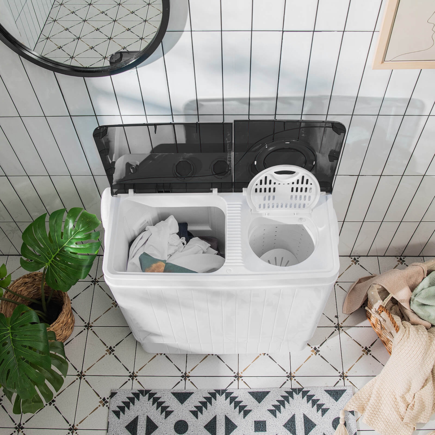 Laveuse portative semi-automatique à double cuve 26&nbsp;lb de Costway avec pompe de vidange