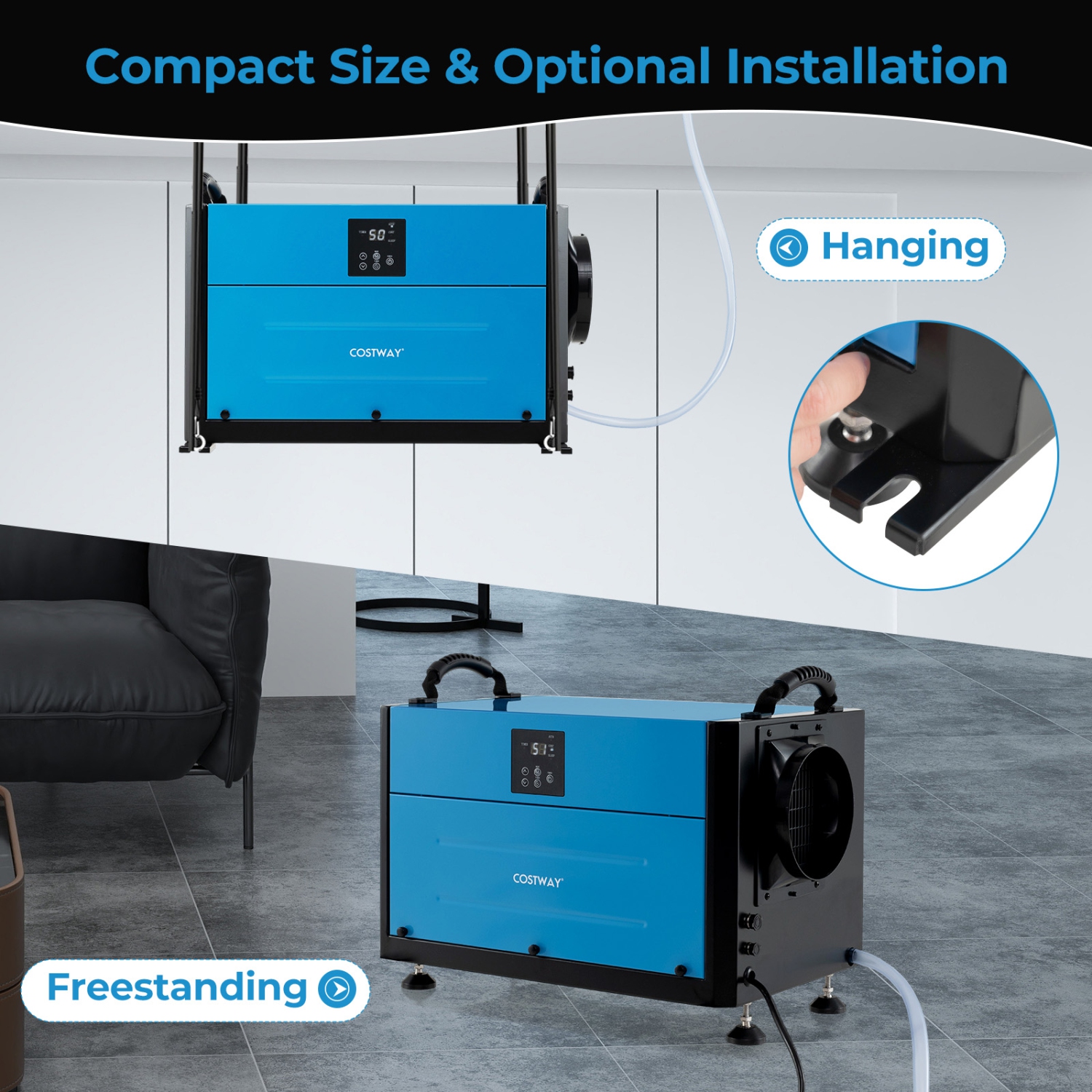 Costway 155/192 Pint Crawl Space Dehumidifier Commercial Dehumidifier with 3 Modes & 24H Timer Blue/White