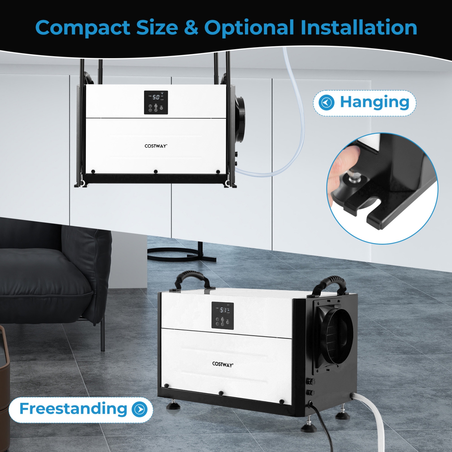 Costway 155/192 Pint Crawl Space Dehumidifier Commercial Dehumidifier with 3 Modes & 24H Timer Blue/White