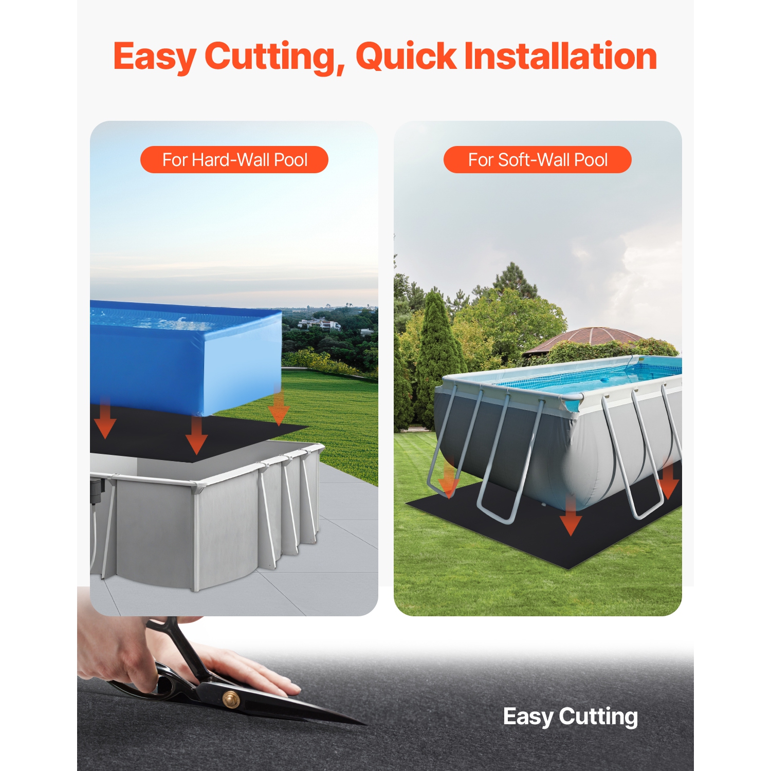 VEVOR 12 x24 ft Rectangle Pool Liner Pad, Pool Liner Pad for Above Ground Swimming Pools, Extra-Thick Pool Mat, Prevents Punctures, Recycled