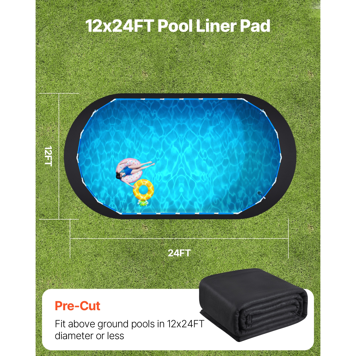 Doublure de piscine ovale VEVOR 12 x 24&nbsp;pi, doublure de piscine pour piscines hors terre, tapis de piscine très épais, protection contre les
