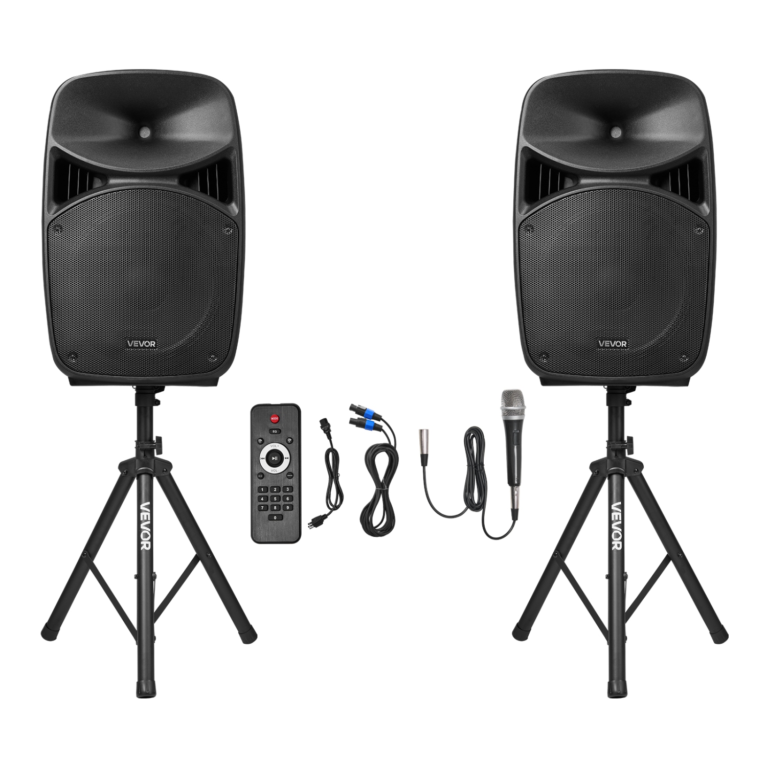 VEVOR 2000W Portable PA System, Sound System Set with 3 Channel Mixer, Dual Speakers, Wireless Bluetooth, Microphone, Compact Stands, USB & SD