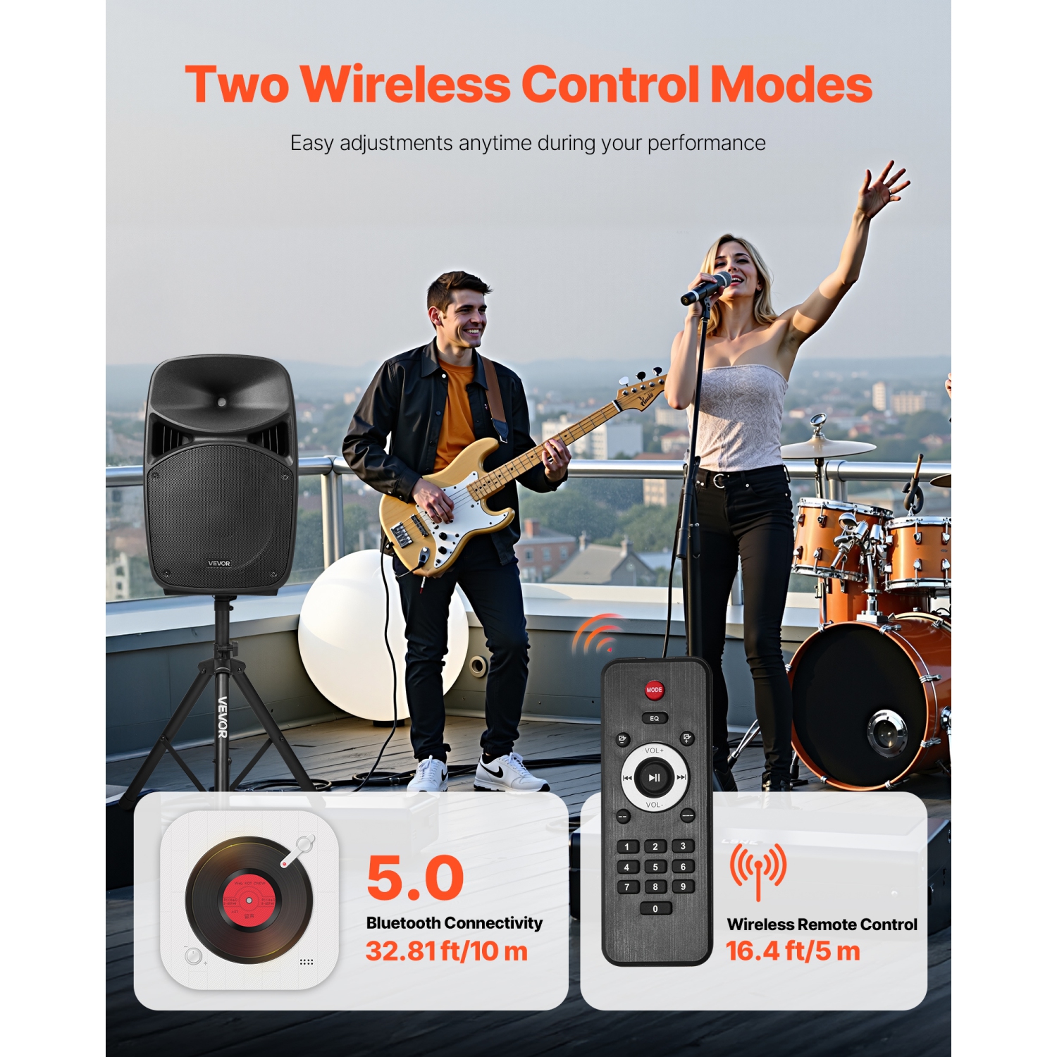 VEVOR 2000W Portable PA System, Sound System Set with 3 Channel Mixer, Dual Speakers, Wireless Bluetooth, Microphone, Compact Stands, USB & SD