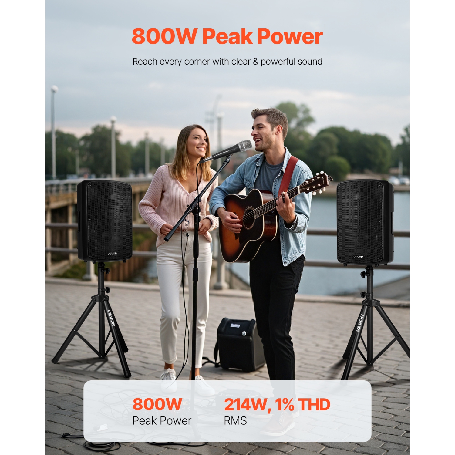 VEVOR 800W Professional PA System, Sound System Set with 6 Channel Mixer, Dual Speakers, Wireless Bluetooth, Microphone, Compact Stands, USB SD XLR