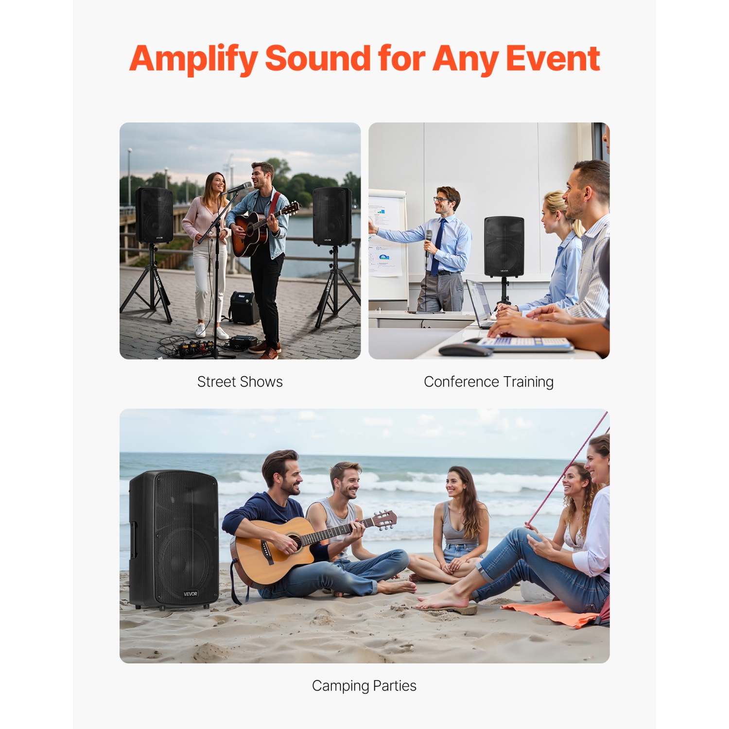 VEVOR 800W Professional PA System, Sound System Set with 6 Channel Mixer, Dual Speakers, Wireless Bluetooth, Microphone, Compact Stands, USB SD XLR