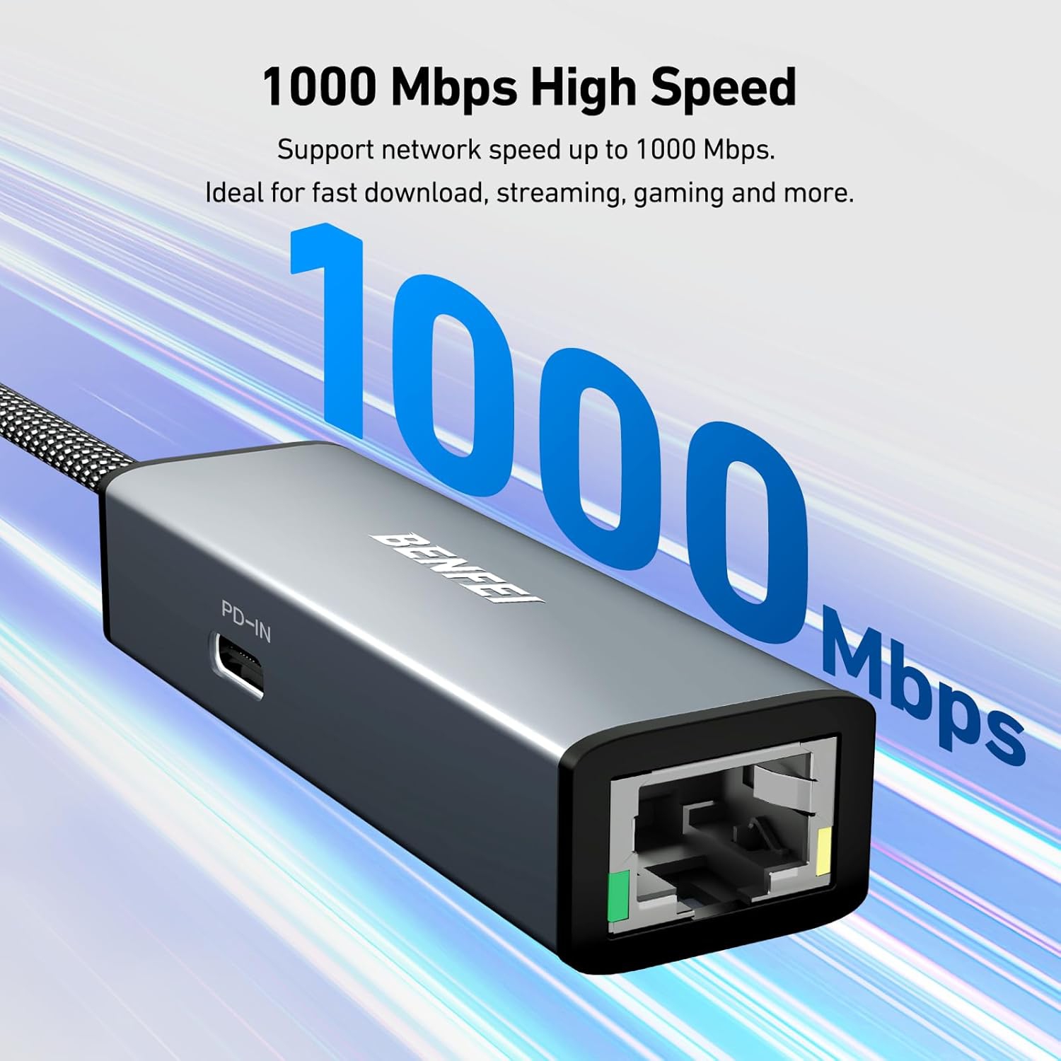 Adaptateur USB-C à Ethernet BENFEI, Gigabit, avec 100 W Power Delivery, compatible Thunderbolt 3/4