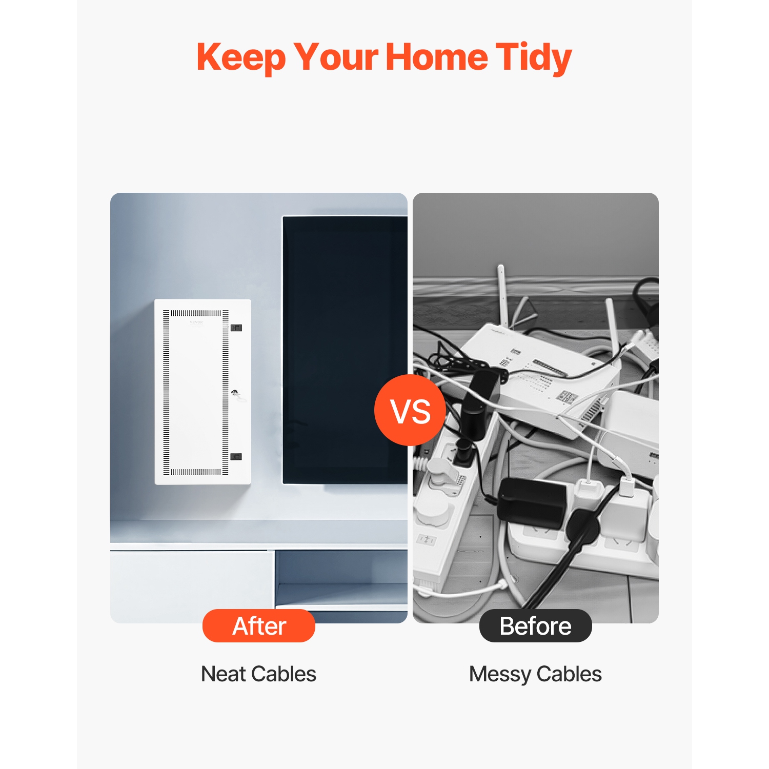 VEVOR 28-Inch Media Enclosure, Structured Media Center with Vented Hinged Door, Cable Management Box, Structured Wiring Multi-Media Cabinet, Recessed