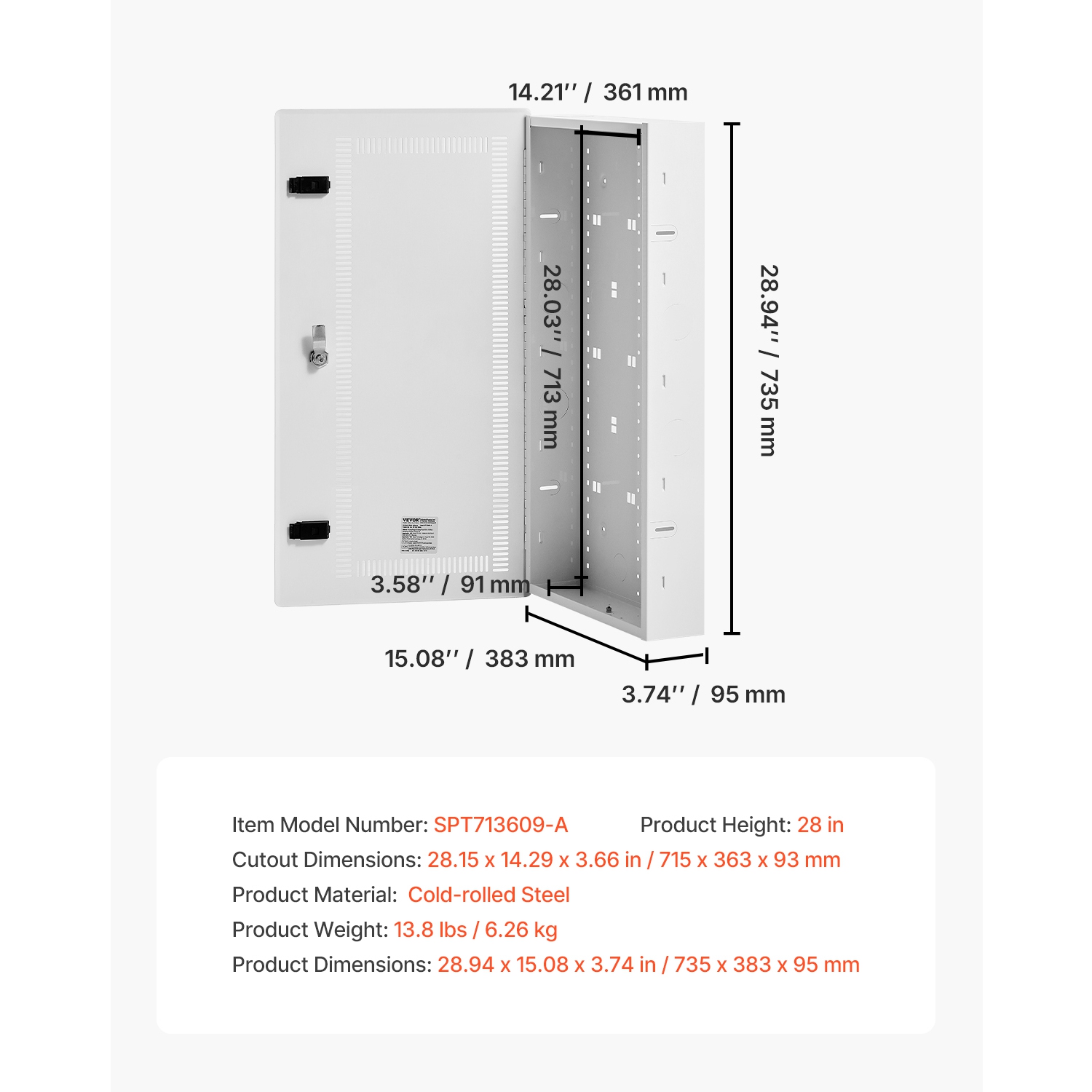 VEVOR 28-Inch Media Enclosure, Structured Media Center with Vented Hinged Door, Cable Management Box, Structured Wiring Multi-Media Cabinet, Recessed