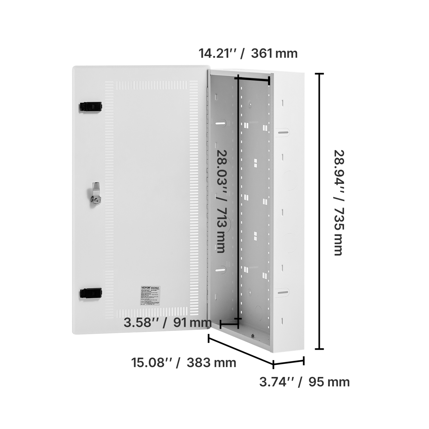 VEVOR 28-Inch Media Enclosure, Structured Media Center with Vented Hinged Door, Cable Management Box, Structured Wiring Multi-Media Cabinet, Recessed