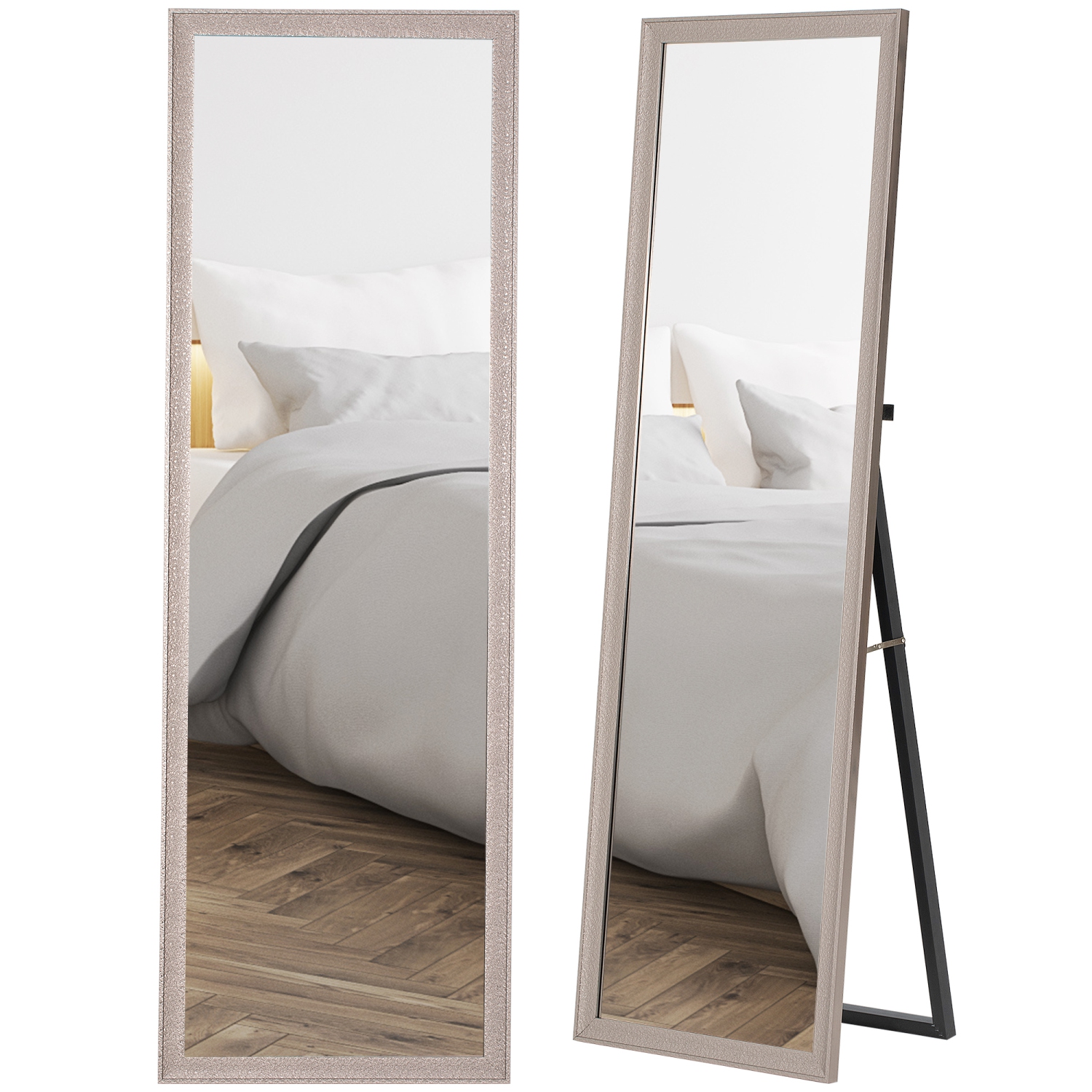 HOMCOM – Miroir pleine longueur de 64 x 21&nbsp;po, autoportant, fixé au mur ou penché contre un mur, miroir rectangulaire complet avec cadre pour
