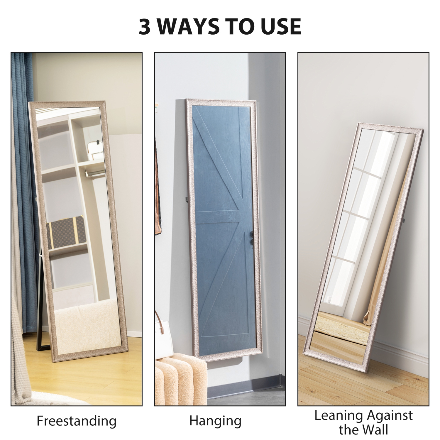 HOMCOM – Miroir pleine longueur de 64 x 21&nbsp;po, autoportant, fixé au mur ou penché contre un mur, miroir rectangulaire complet avec cadre pour