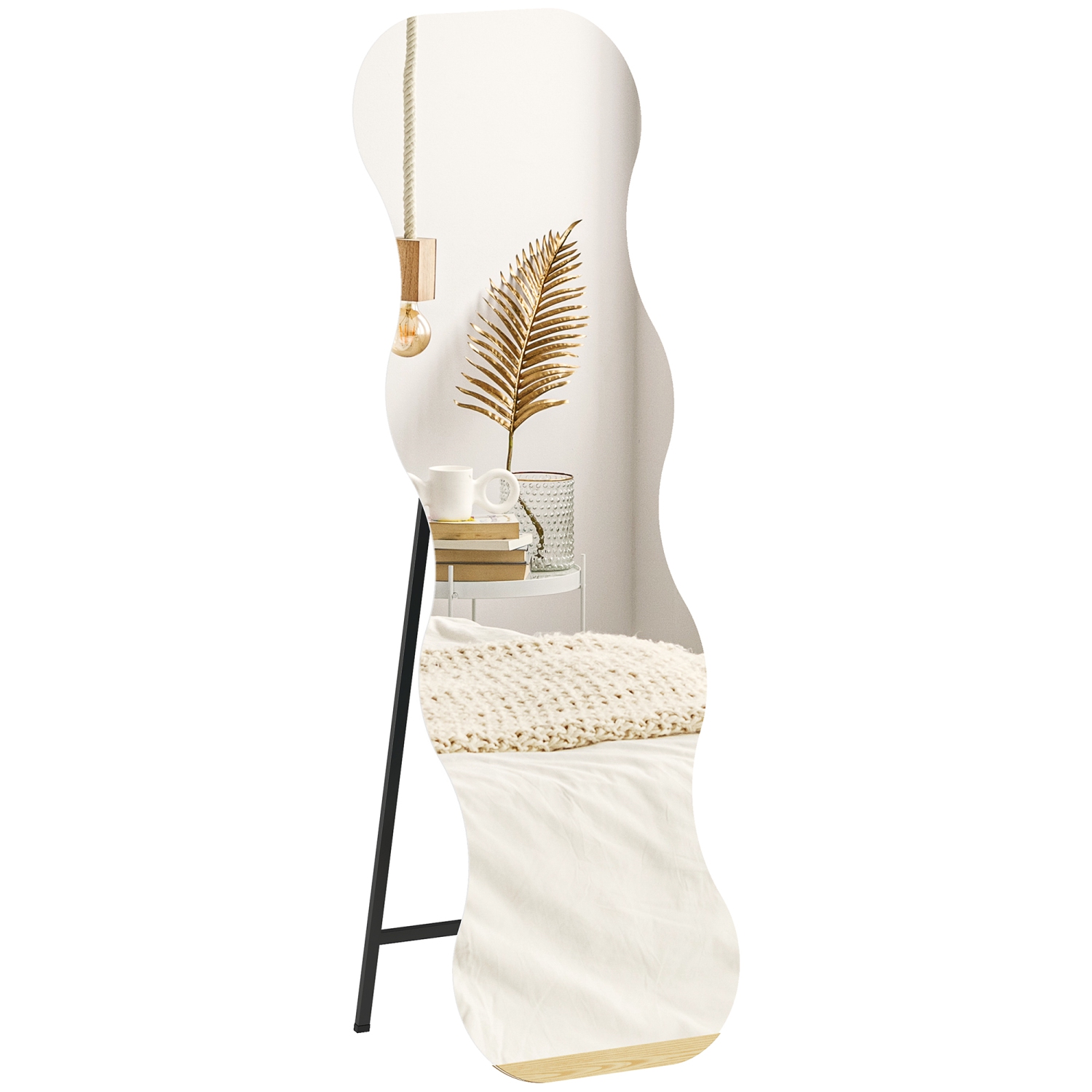 HOMCOM – Miroir pleine longueur de 64 x 21&nbsp;po, miroir sans cadre ondulé irrégulier avec base en pin pour chambre, salon, plancher debout ou