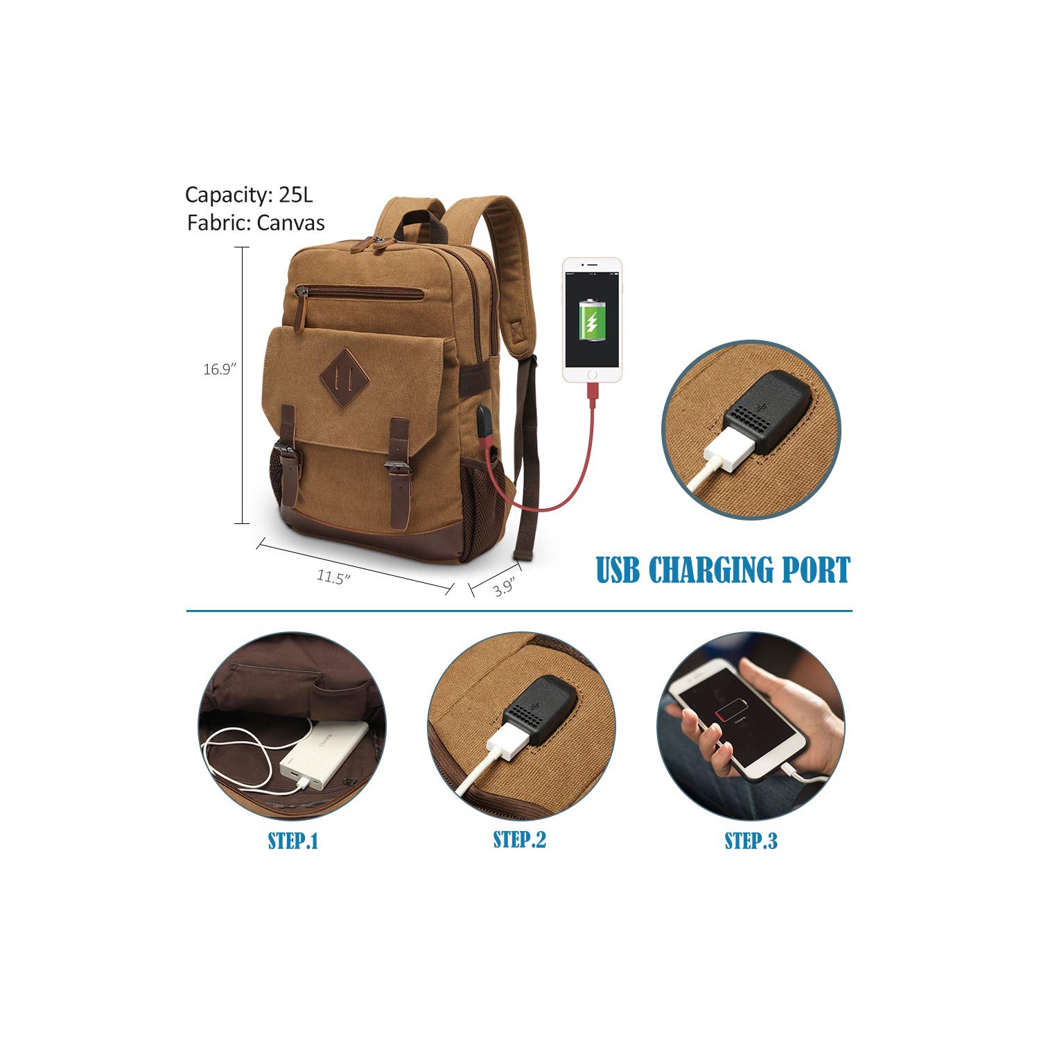 Sac à dos en toile pour femmes de Meidale | Sac à dos rétro convenant à la plupart des portables de 15,6 po, sac à livres avec port de