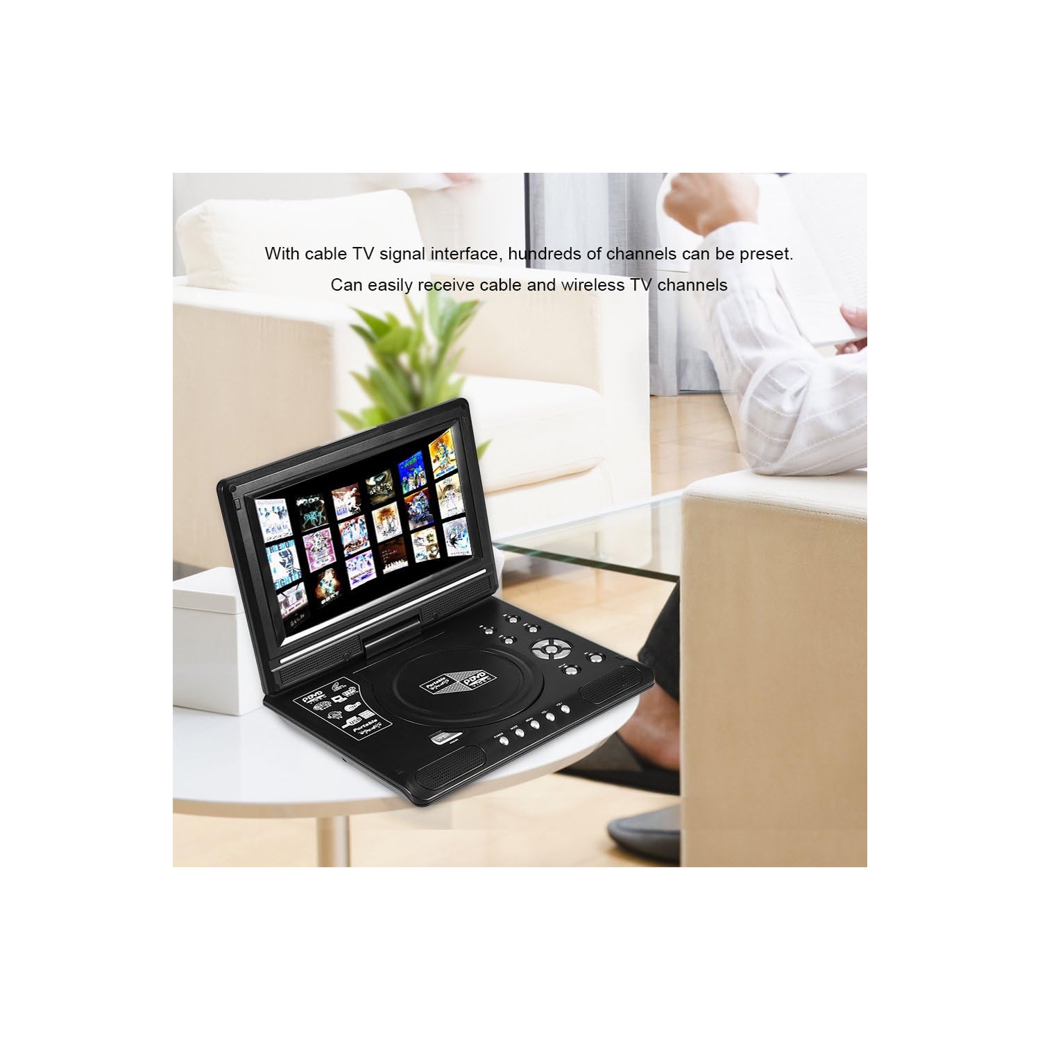 Lecteur DVD portatif, lecteur vidéo LCD de 9 pouces avec écran pivotant à 270°, résolution de 480×234, prend en charge la lecture SD/MMC/USB