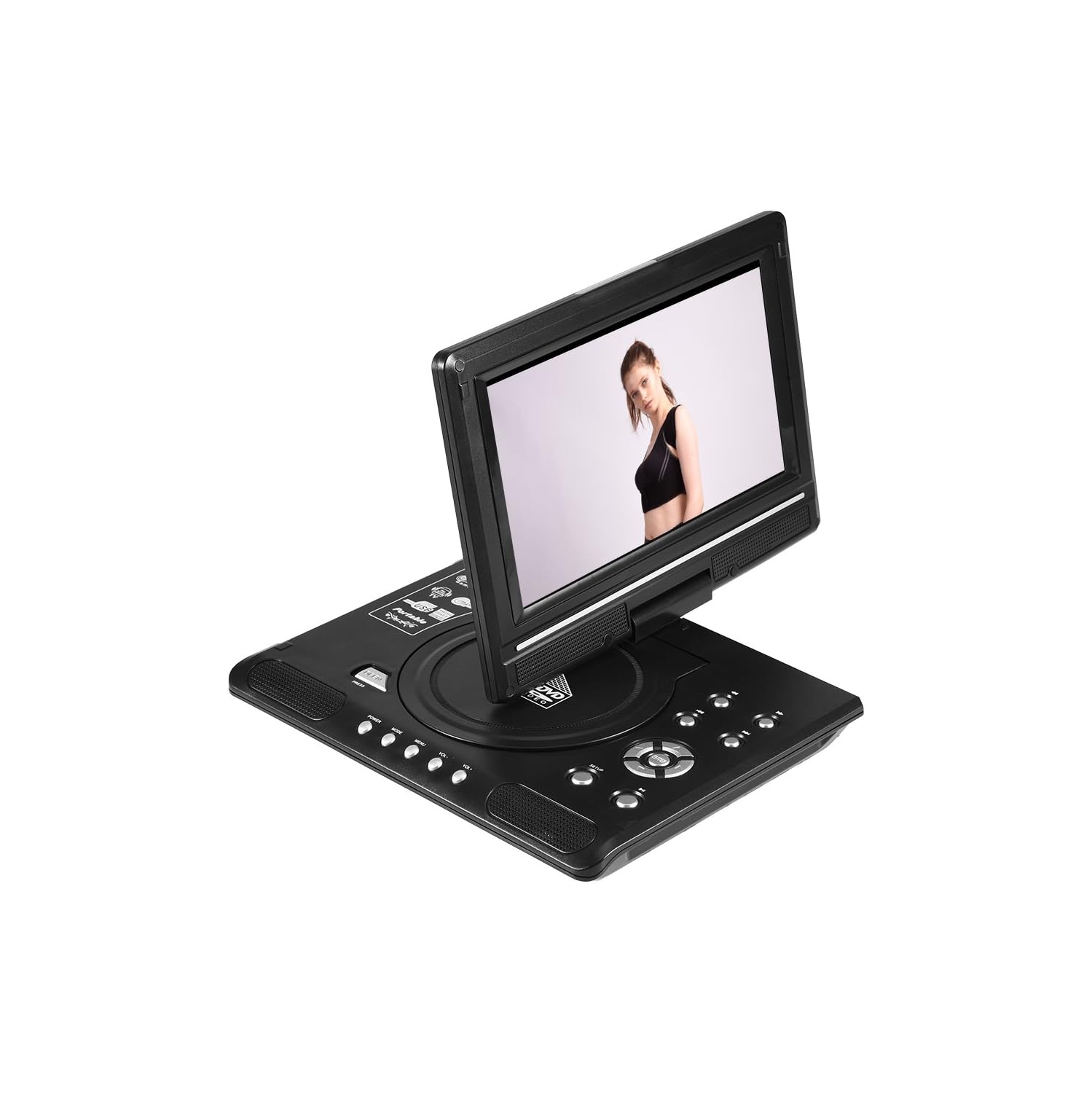 Lecteur DVD portatif, lecteur vidéo LCD de 9 pouces avec écran pivotant à 270°, résolution de 480×234, prend en charge la lecture SD/MMC/USB