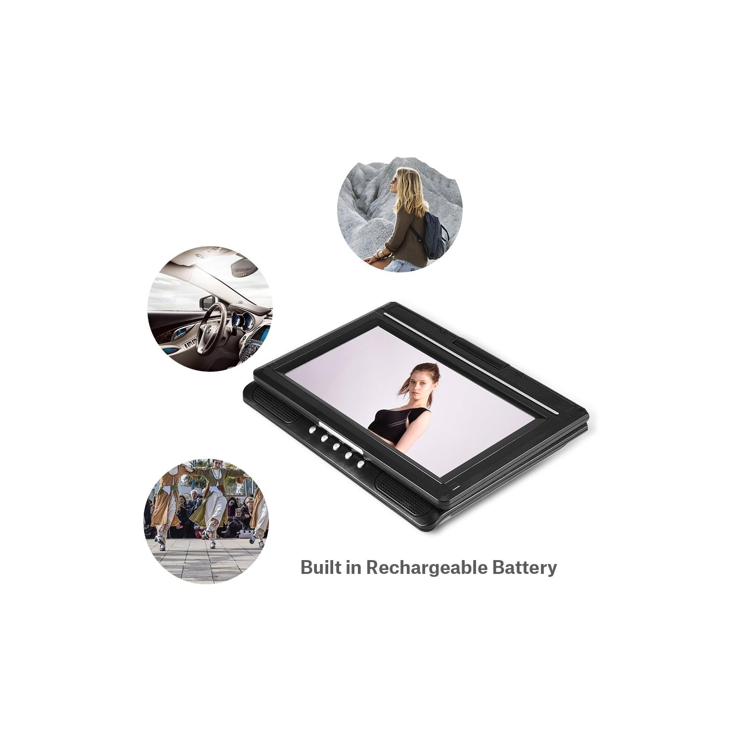 Lecteur DVD portatif, lecteur vidéo LCD de 9 pouces avec écran pivotant à 270°, résolution de 480×234, prend en charge la lecture SD/MMC/USB