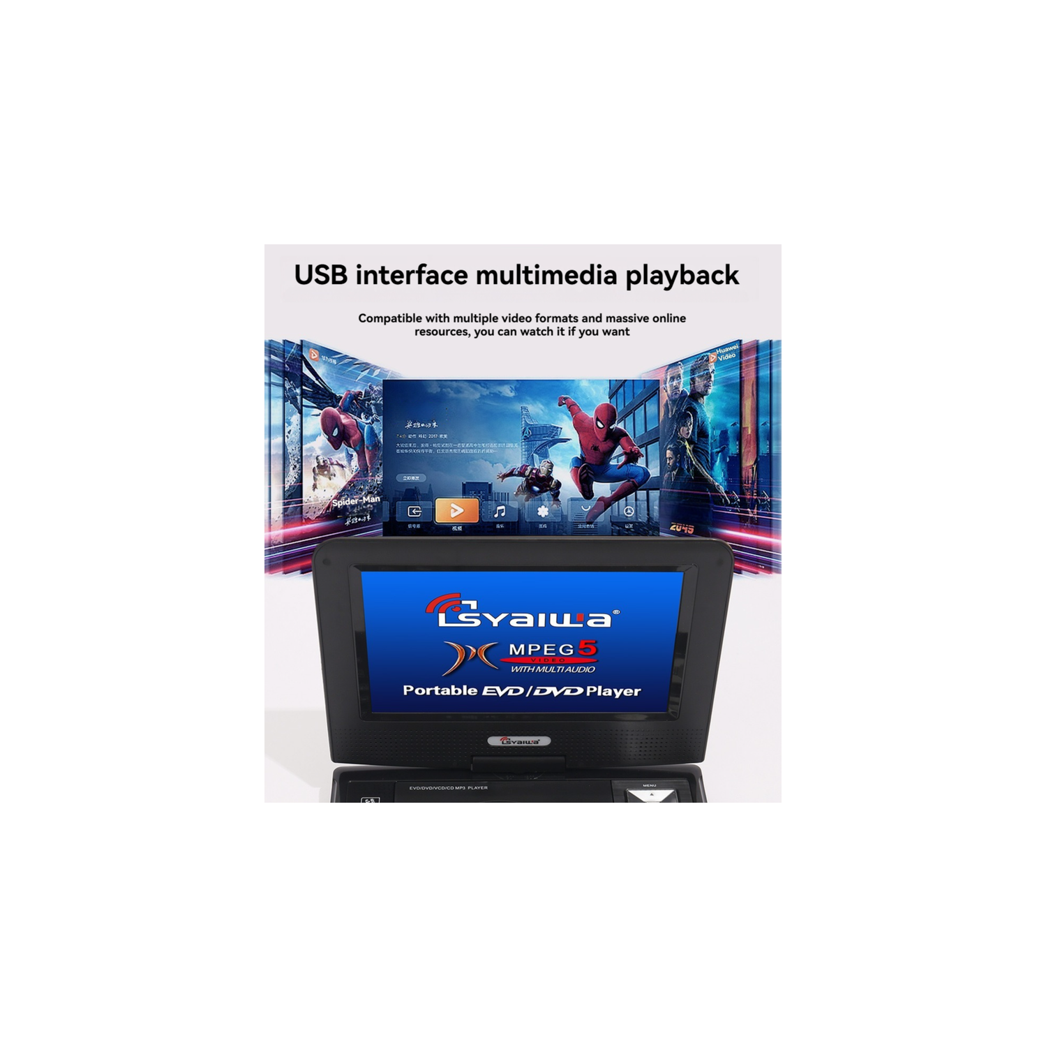 Lecteur DVD portatif avec écran de 9,8 po et capacités de jeu, rotation à 180°, compatible avec DVD, SVCD, CD, CD-R/RW, CD KODAK IMAGE, MP3, MP4