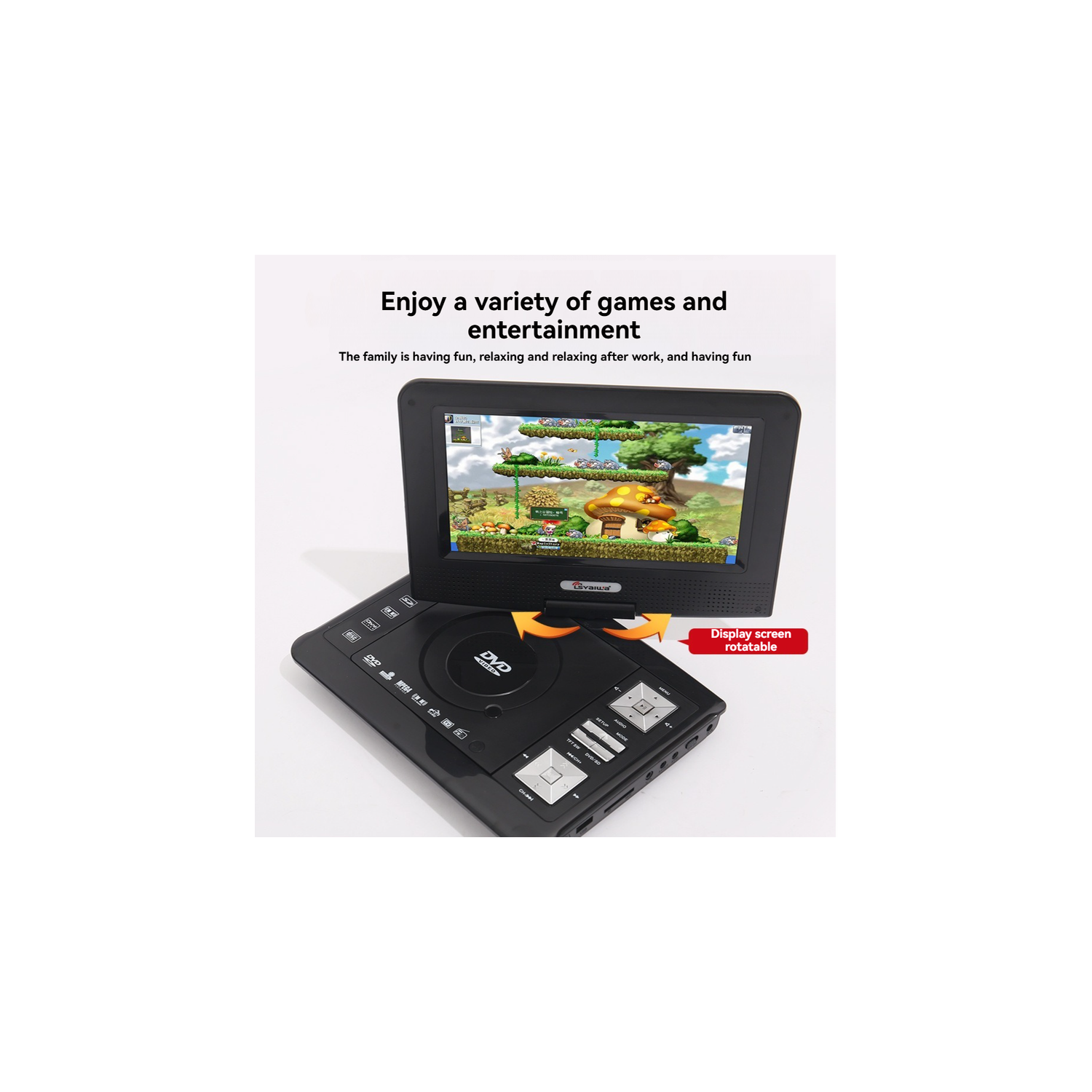 Lecteur DVD portatif avec écran de 9,8 po et capacités de jeu, rotation à 180°, compatible avec DVD, SVCD, CD, CD-R/RW, CD KODAK IMAGE, MP3, MP4