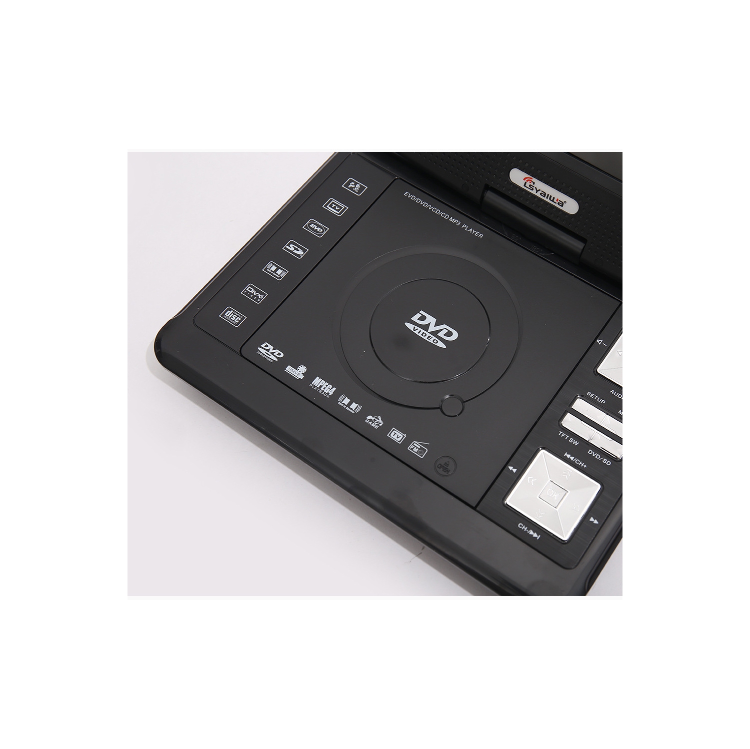 Lecteur DVD portatif avec écran de 9,8 po et capacités de jeu, rotation à 180°, compatible avec DVD, SVCD, CD, CD-R/RW, CD KODAK IMAGE, MP3, MP4