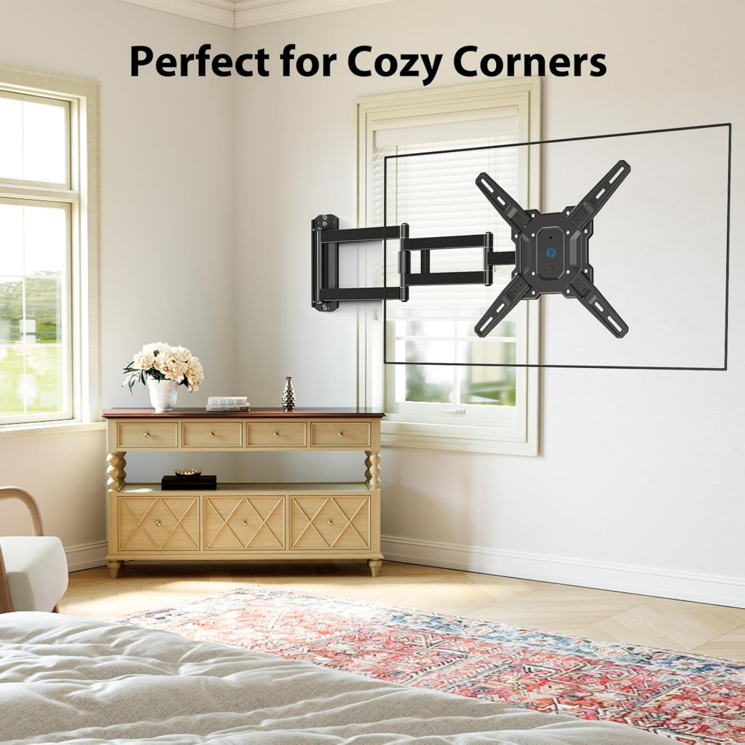 Full-Motion Long-Arm TV Wall Mount for 32-65 Inch TVs up to 110 lbs, Max VESA 400x400mm, 37.4” Long Extension Corner TV Mount, Swivel & Tilt,