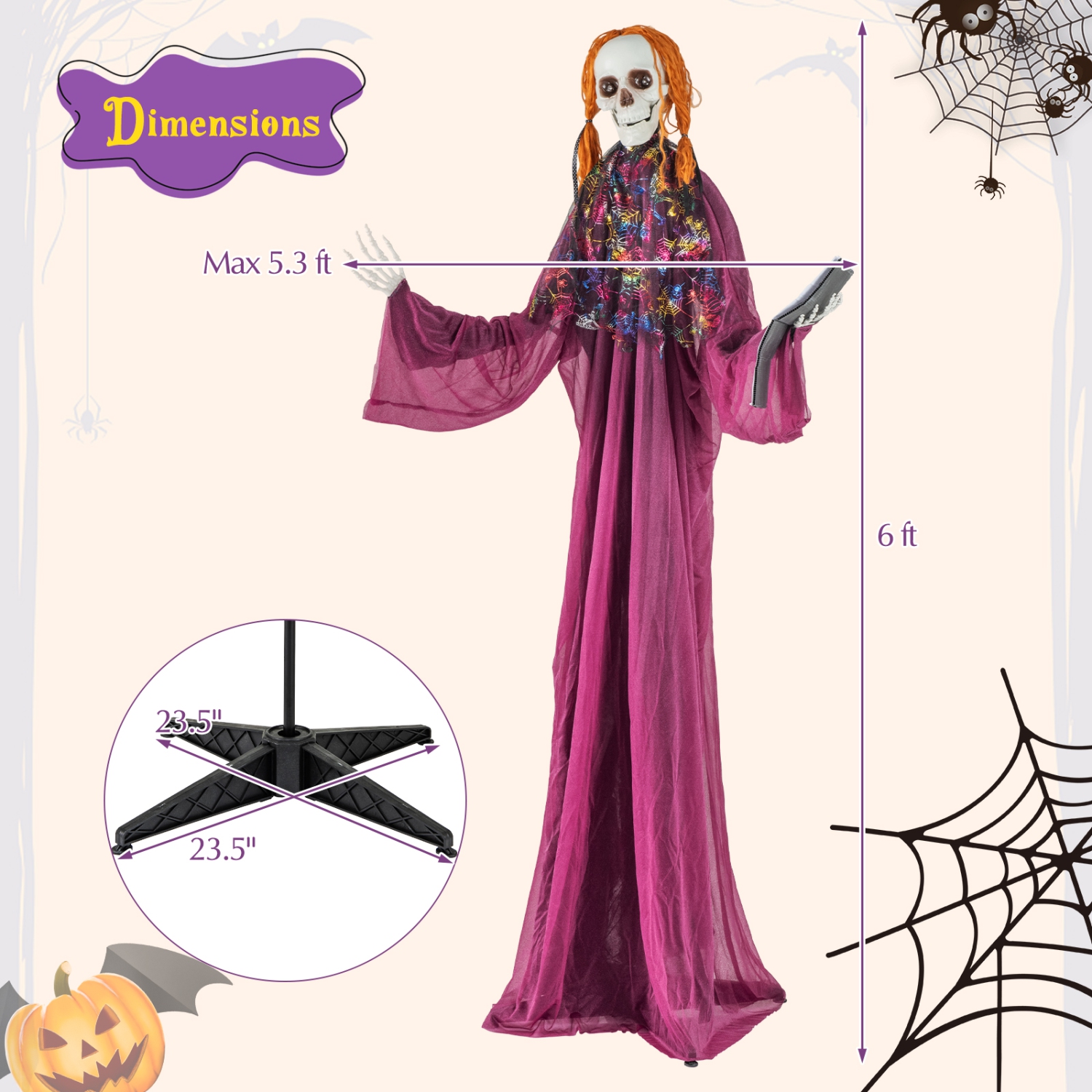 Gymax 6 FT Halloween Animatronic Standing Girl Holding Book Haunted House Decoration