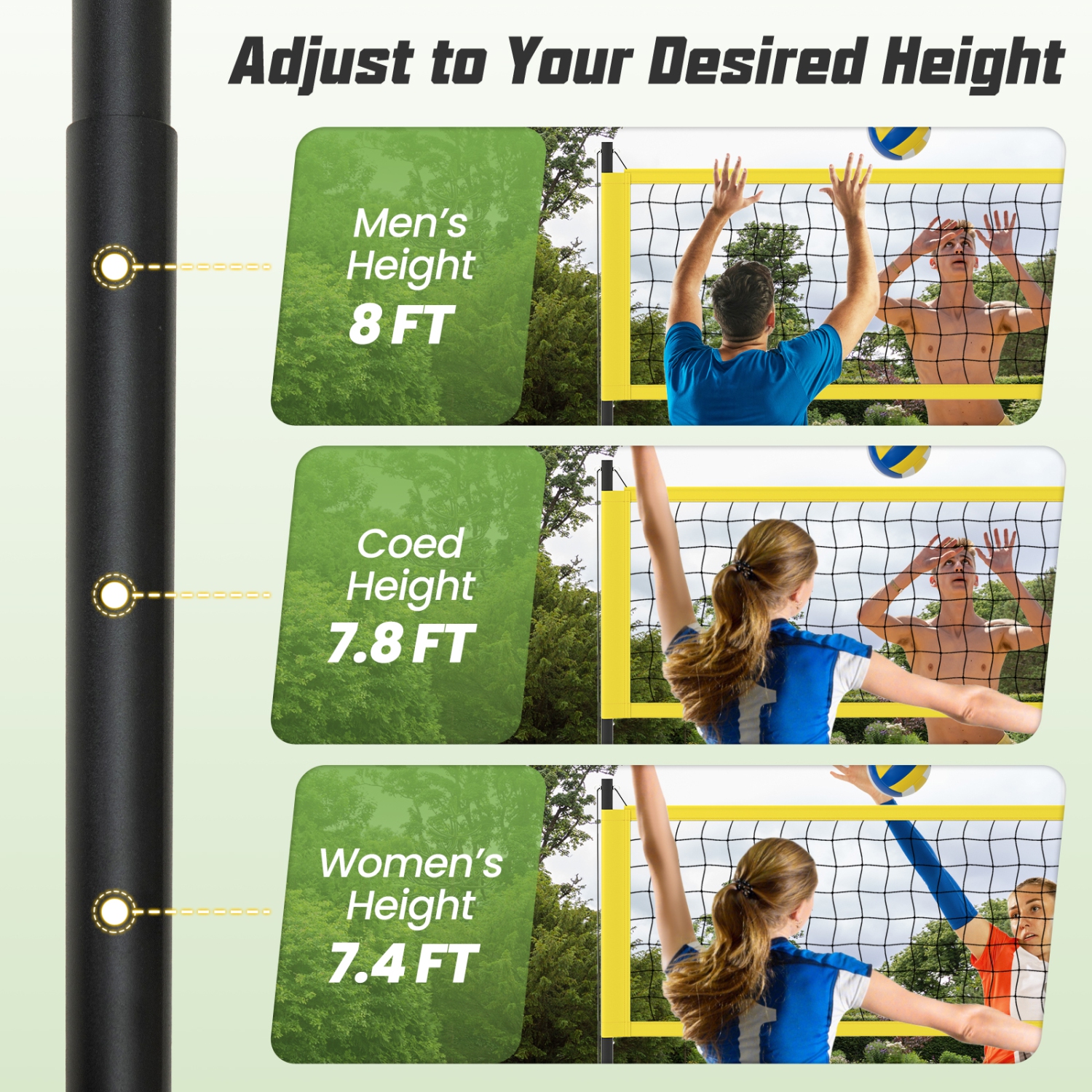 Gymax Portable Outdoor Volleyball Net Set Height Adjustable Poles Anti-Sag Yellow
