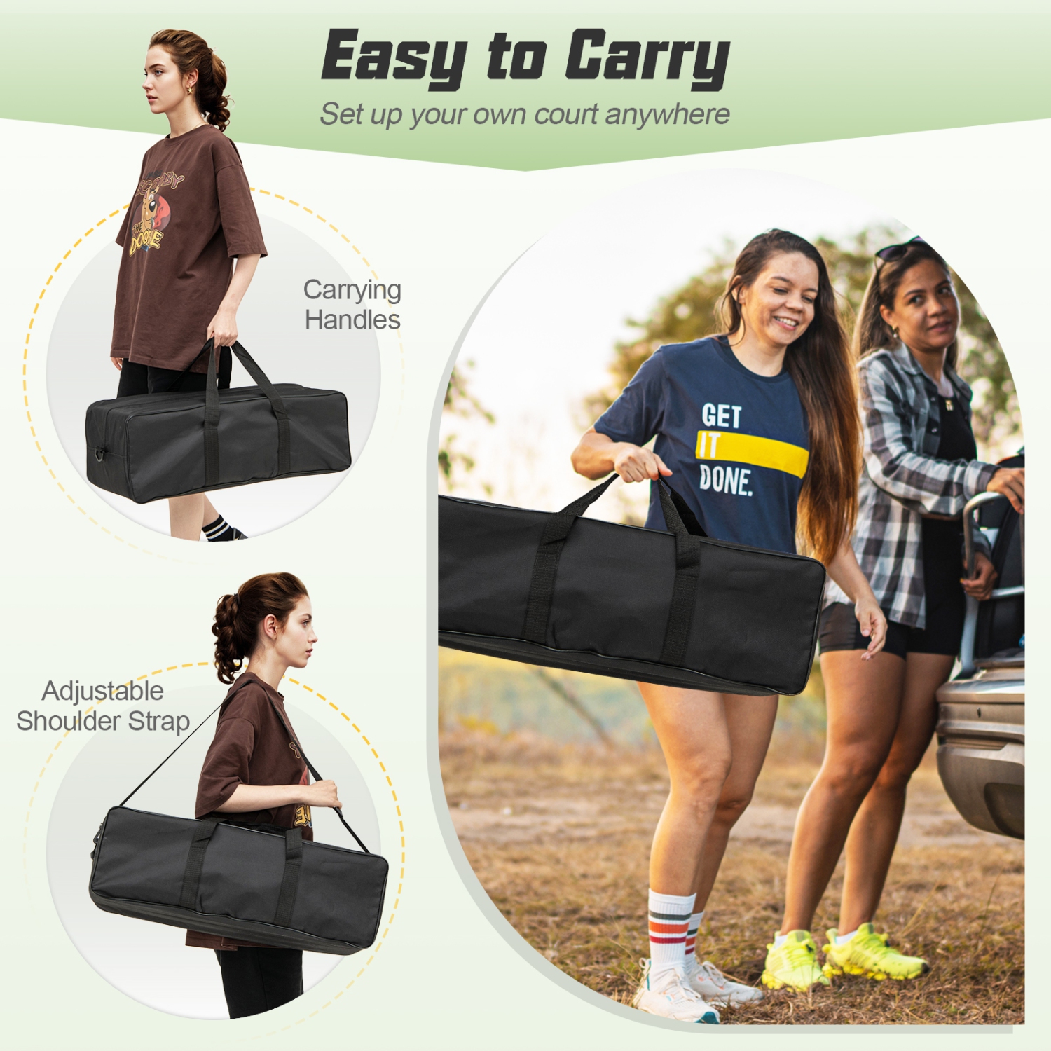 Gymax Portable Outdoor Volleyball Net Set Height Adjustable Poles Anti-Sag Yellow