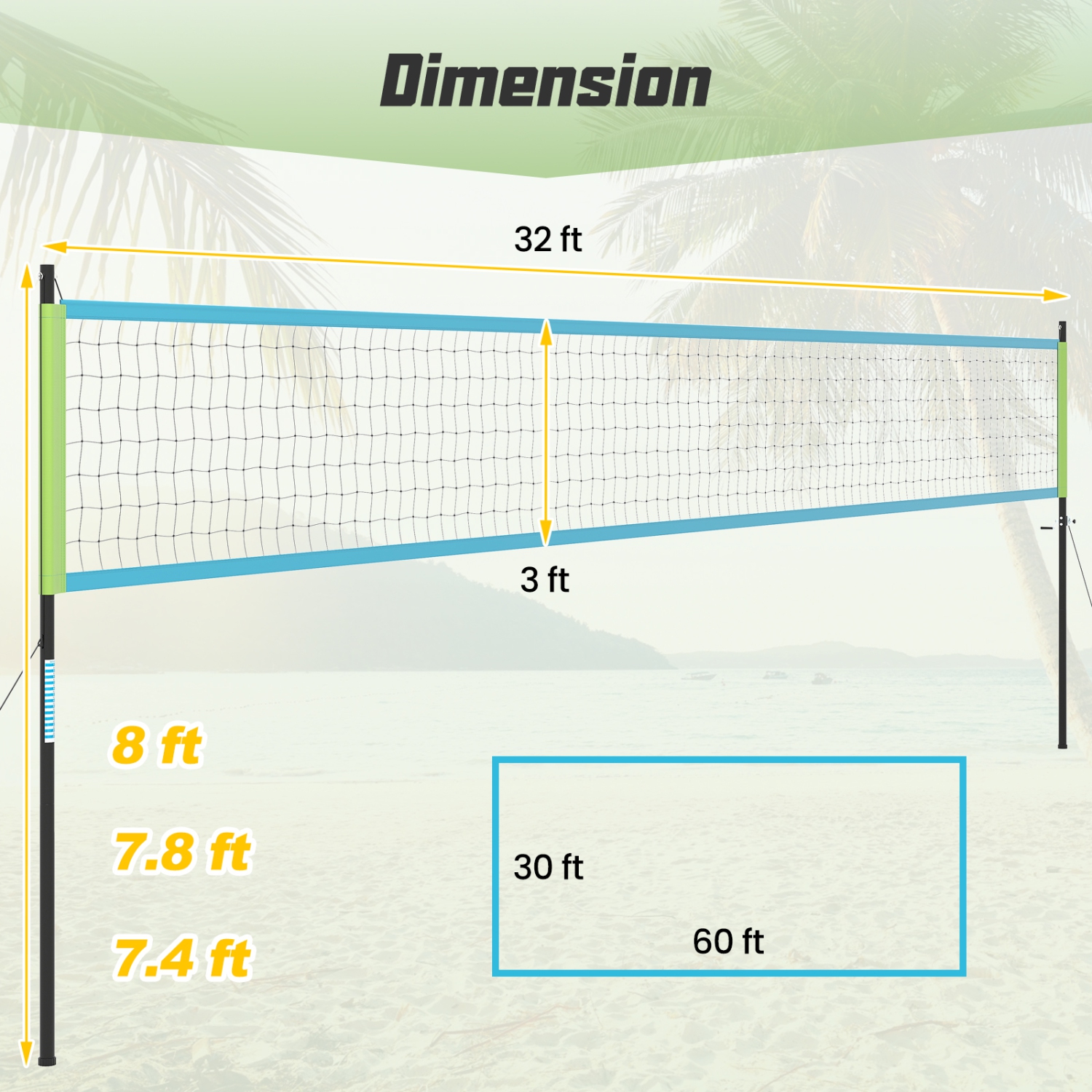 Gymax Portable Outdoor Volleyball Net Set Height Adjustable Poles Anti-Sag Green