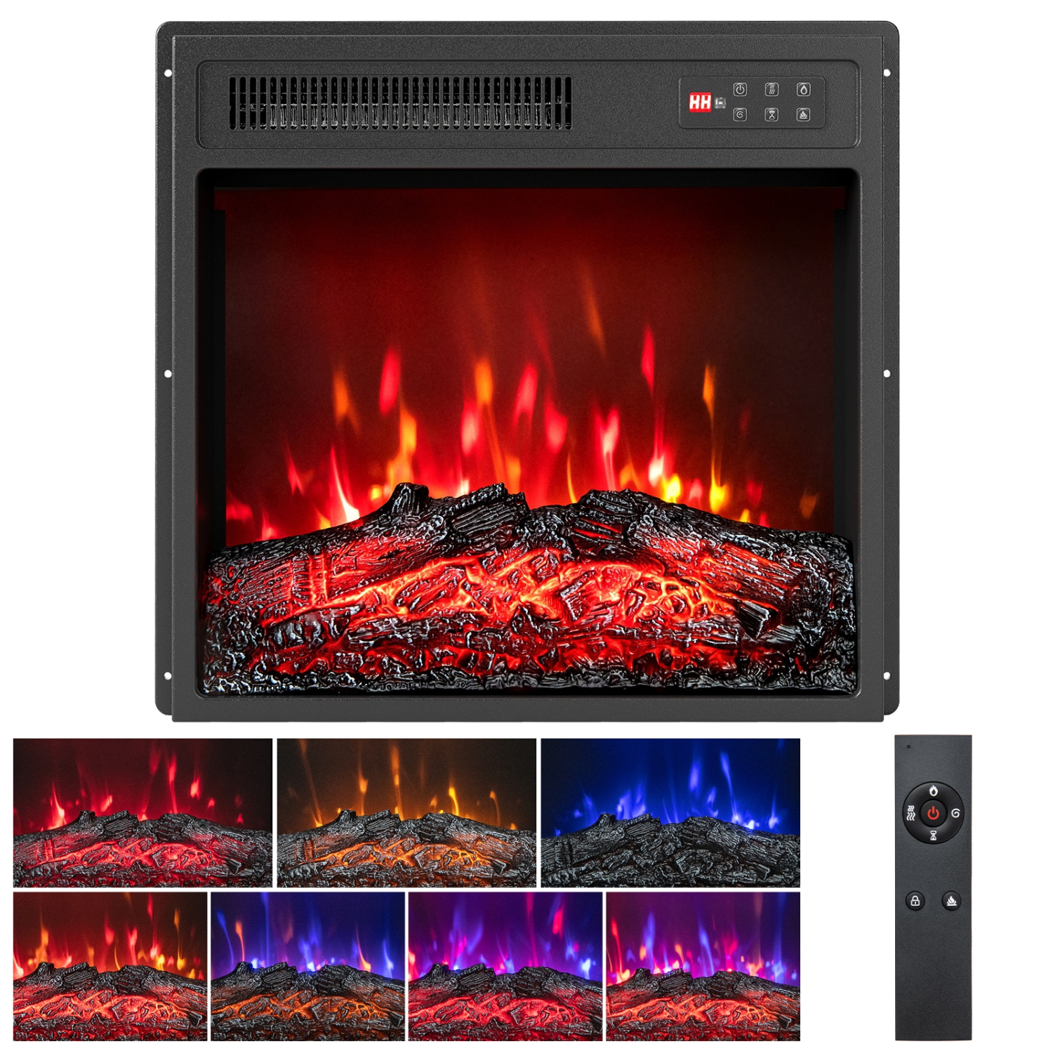Gymax 18'' Electric Fireplace Insert 750W/1500W Fireplace Heater w/ Remote Control