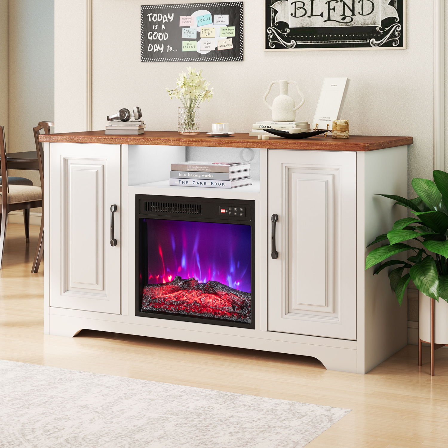 Gymax 18'' Electric Fireplace Insert 750W/1500W Fireplace Heater w/ Remote Control