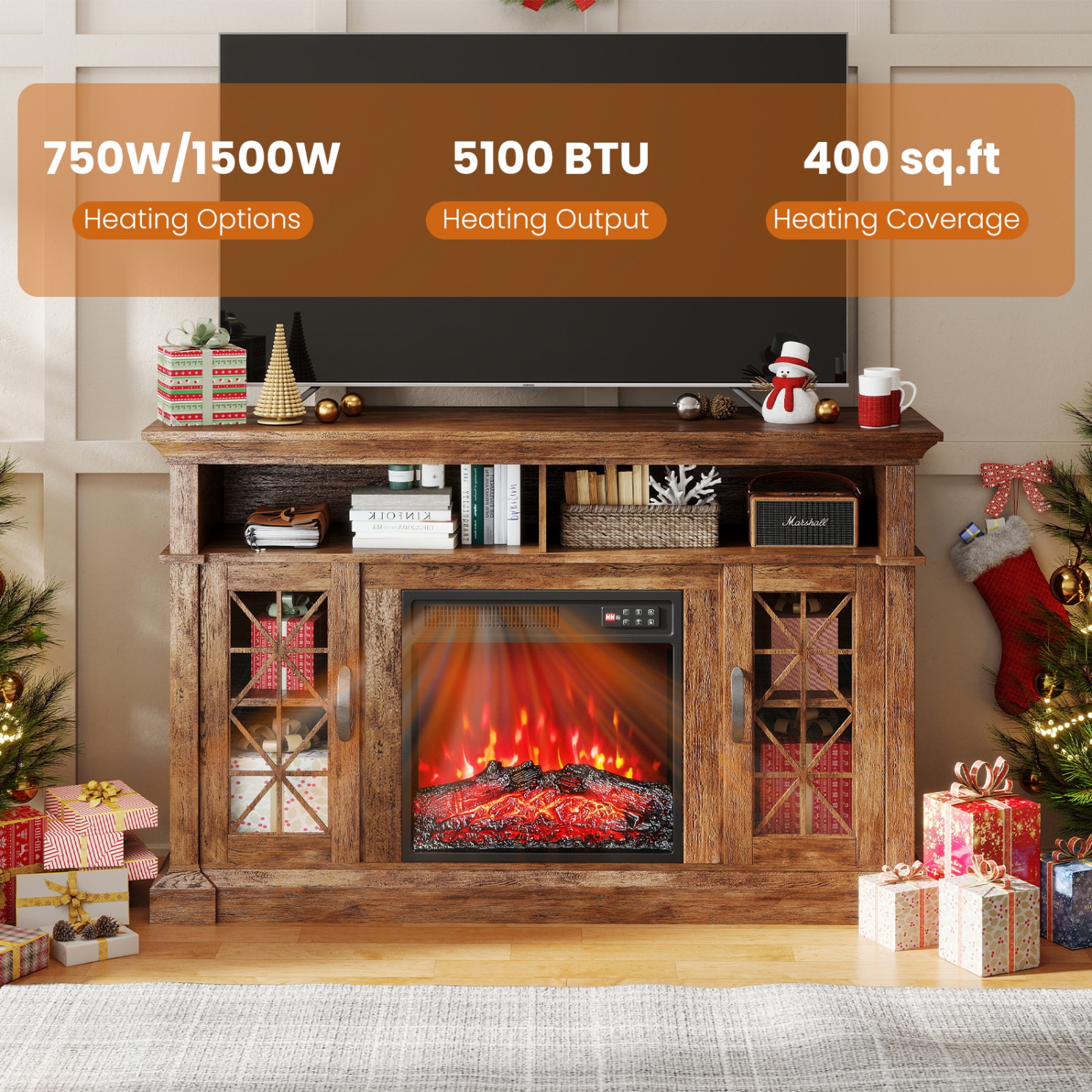 Gymax 18'' Electric Fireplace Insert 750W/1500W Fireplace Heater w/ Remote Control
