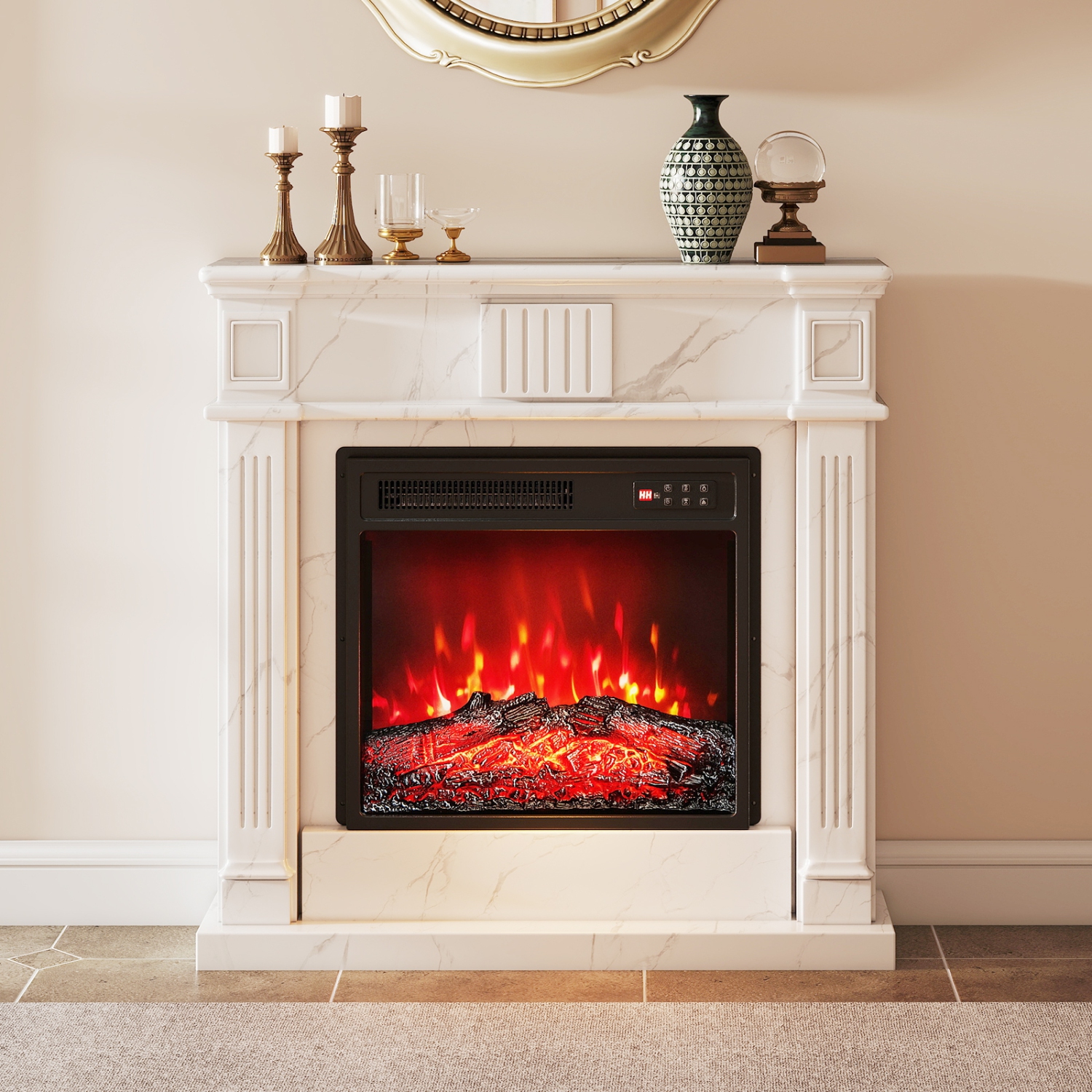 Gymax 18'' Electric Fireplace Insert 750W/1500W Fireplace Heater w/ Remote Control