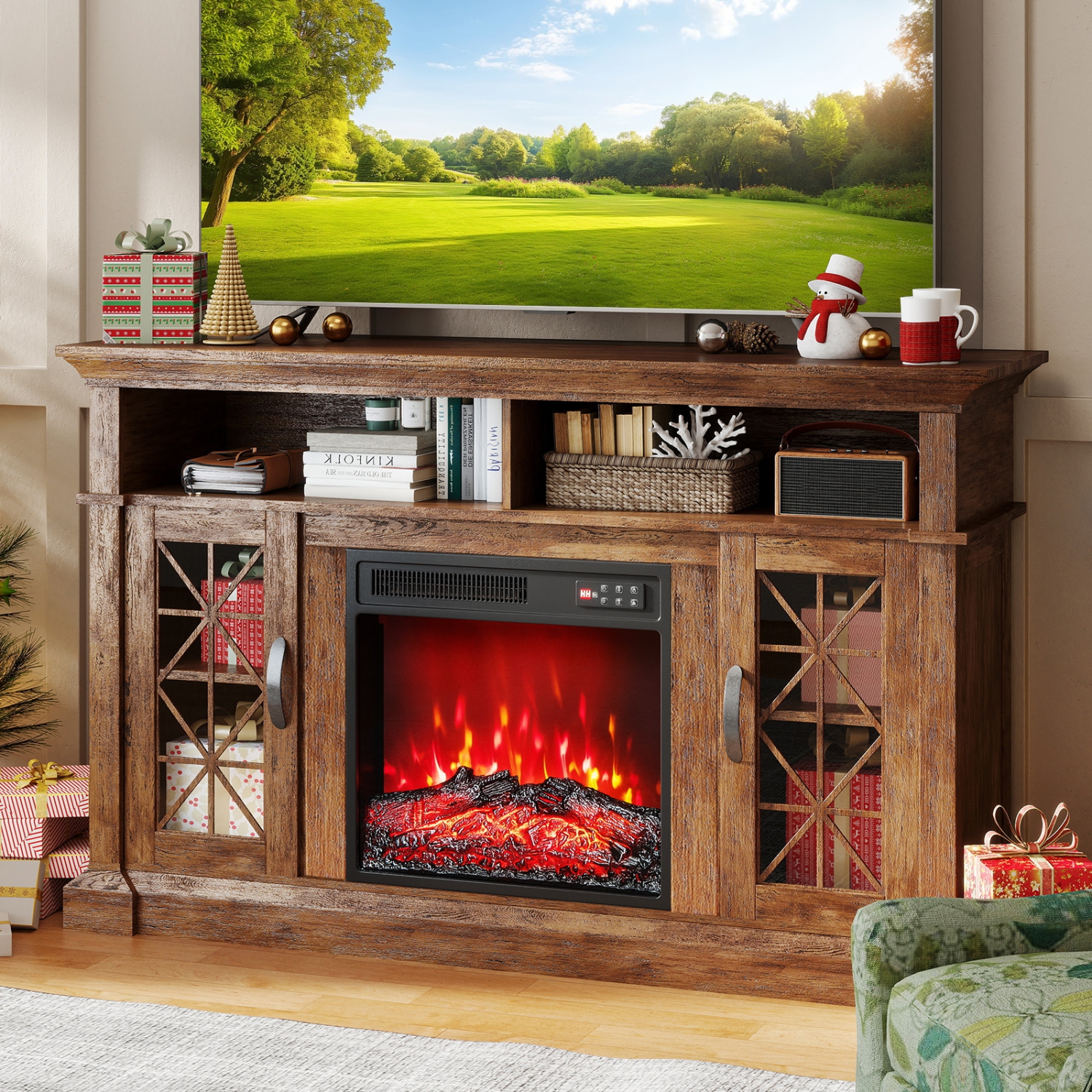 Gymax 18'' Electric Fireplace Insert 750W/1500W Fireplace Heater w/ Remote Control