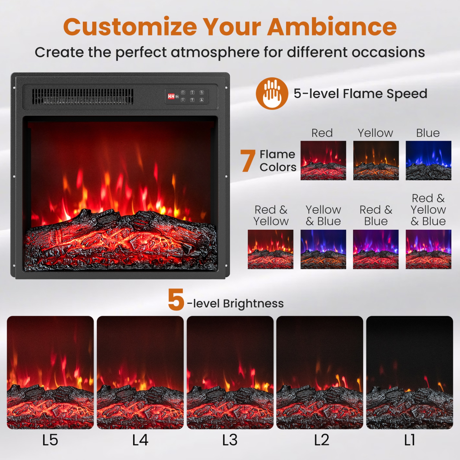 Gymax 18'' Electric Fireplace Insert 750W/1500W Fireplace Heater w/ Remote Control
