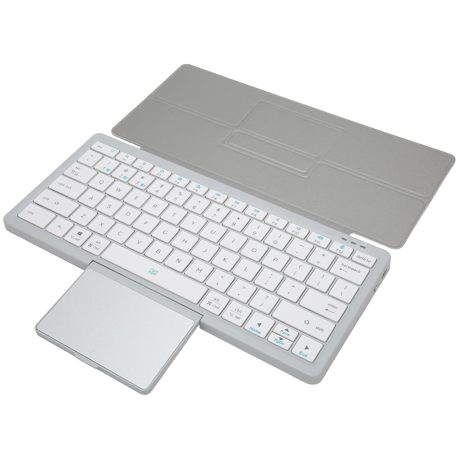 Clavier Bluetooth sans fil pour tablettes, téléphones et ordinateurs avec cuir PU et étui protecteur et pavé tactile dissimulé - Argenté