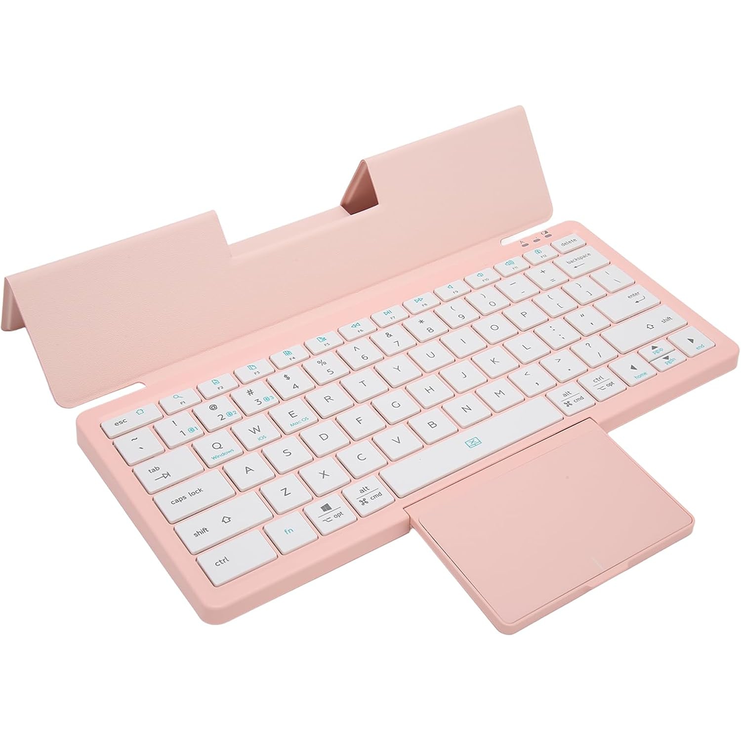 Clavier Bluetooth sans fil pour tablettes, téléphones et ordinateurs avec cuir PU et étui protecteur et pavé tactile dissimulé - Rose
