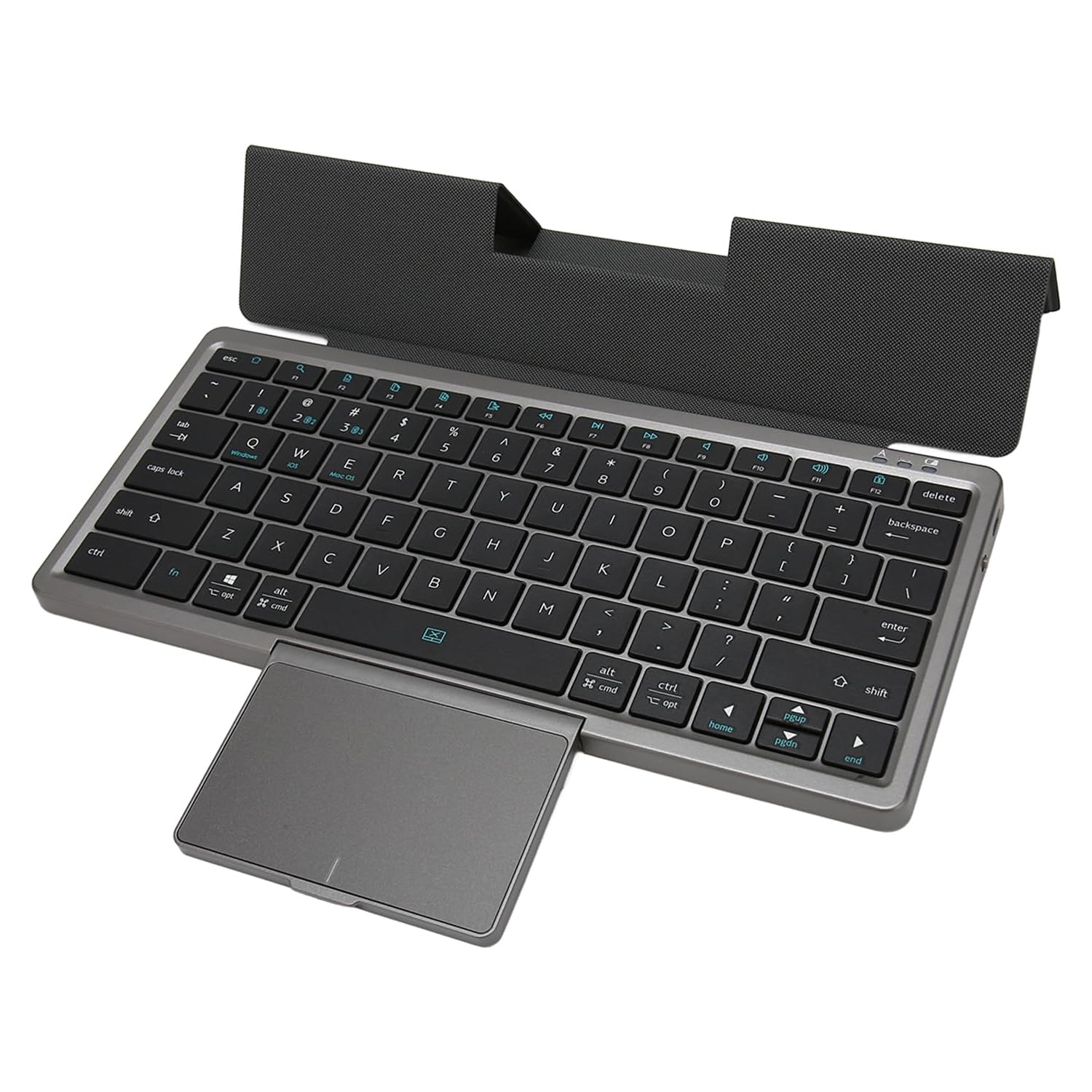 Clavier Bluetooth sans fil pour tablettes, téléphones et ordinateurs avec cuir PU et étui protecteur et pavé tactile dissimulé - Gris fer