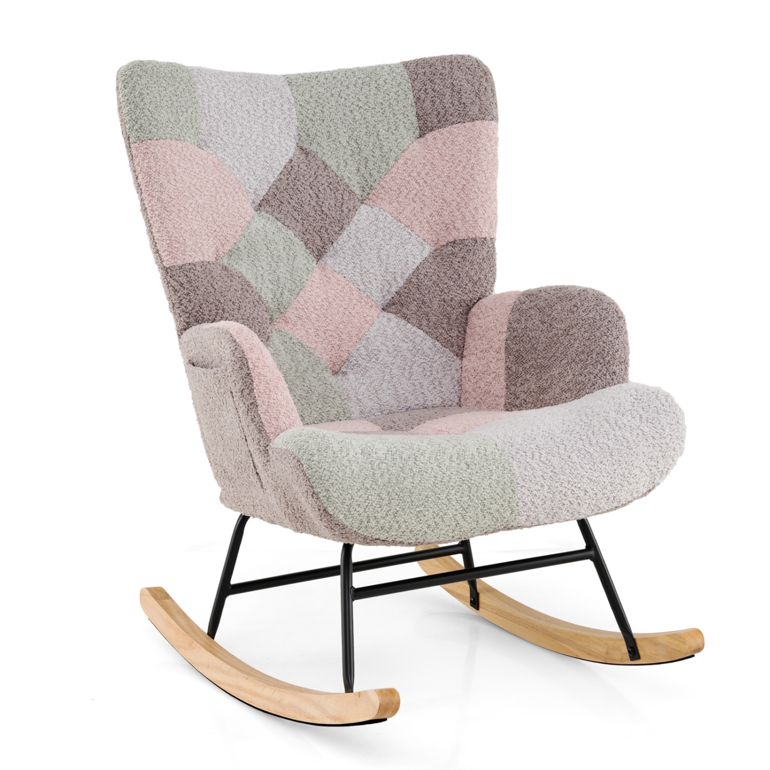 Gymax Nursery Rocking Chair Upholstered Boucle Fabric Nursing Armchair w/ Ergonomic Armrests