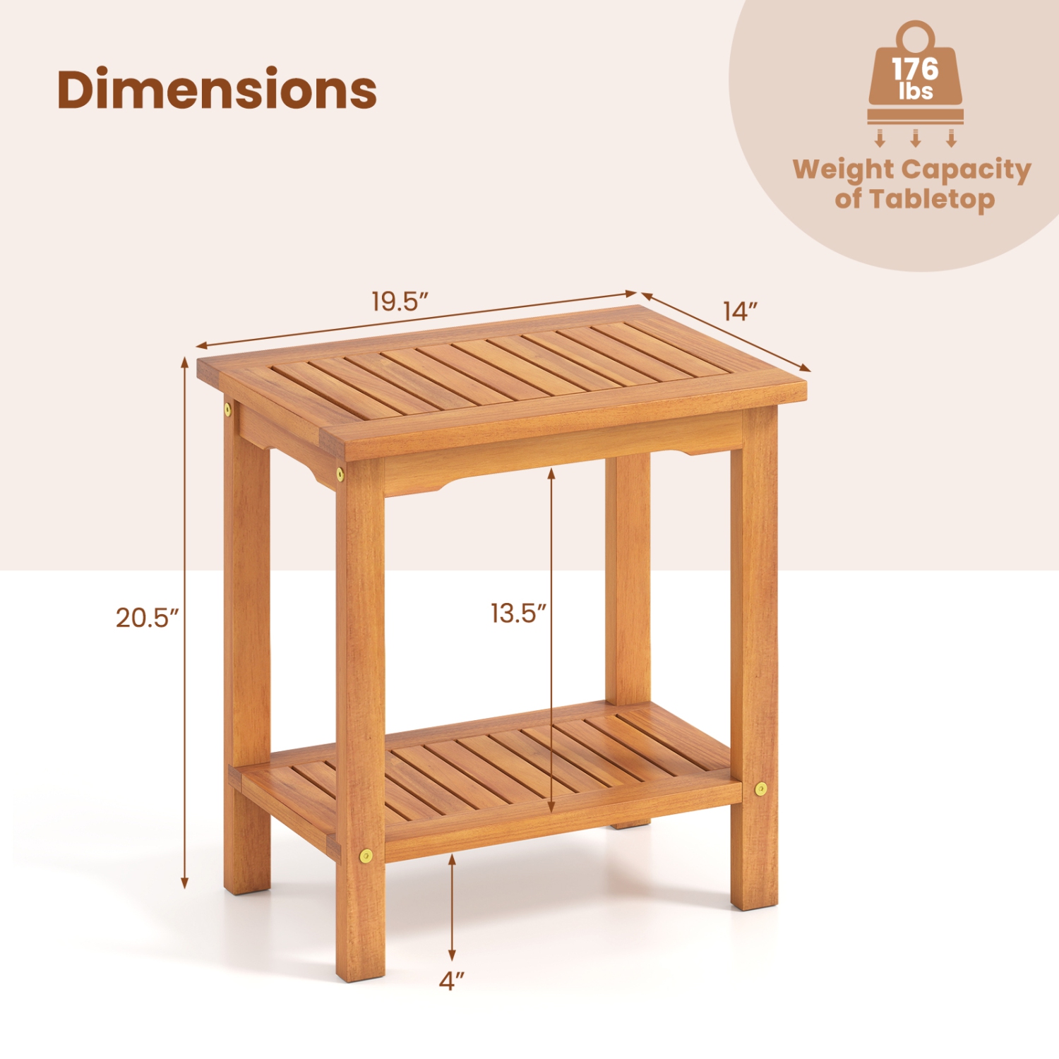 Gymax Outdoor Acacia Wood Side Table 2-Tier Patio End Table w/ Slatted Tabletop