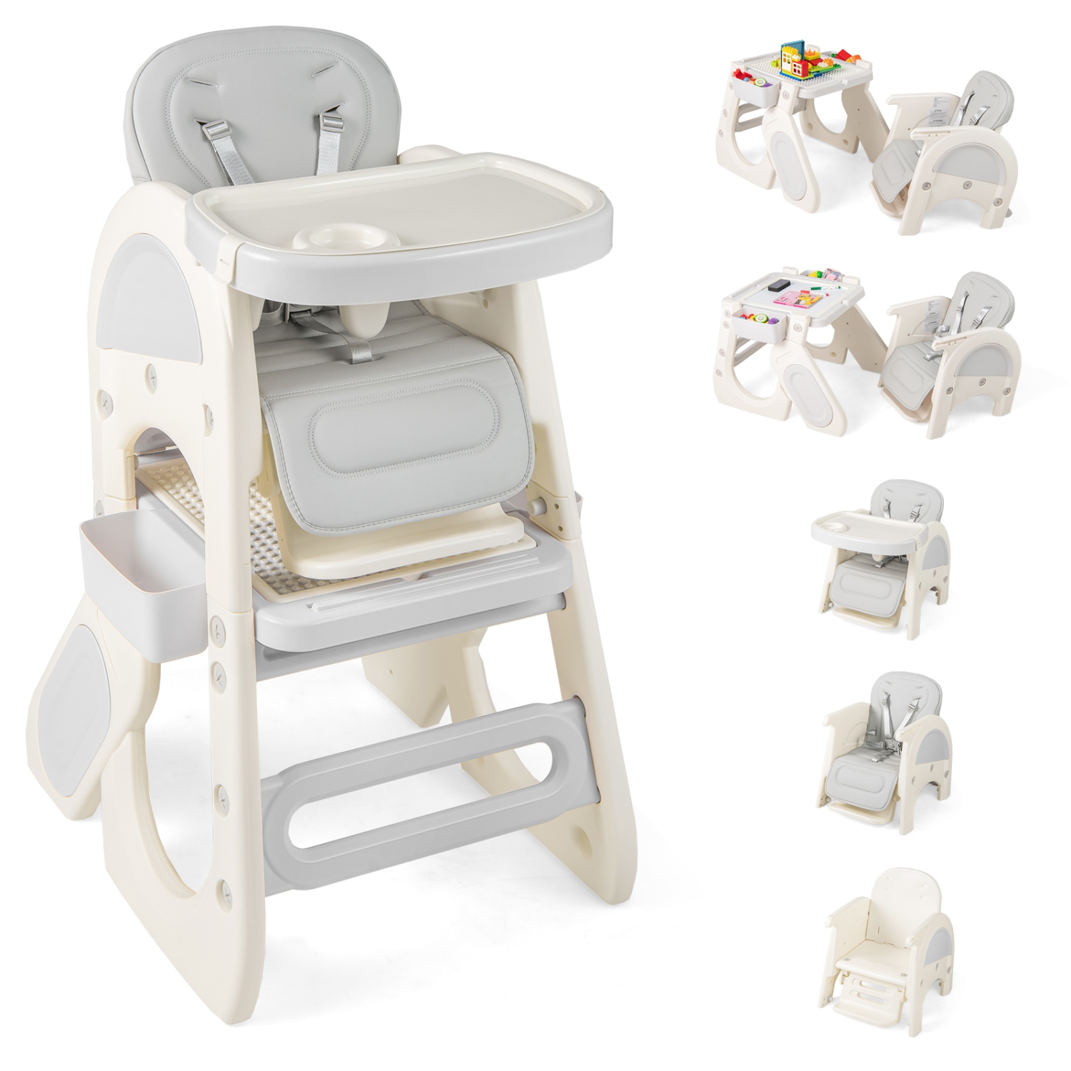 Gymax Convertible Baby Tall Chair 2-Tier Food Tray Feeding Chair for 18+ Month Olds