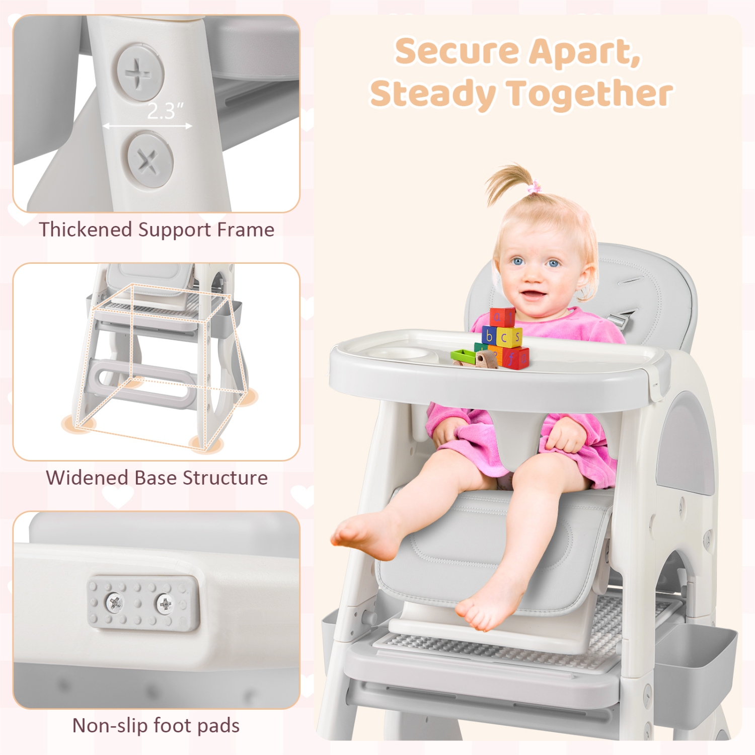 Gymax Convertible Baby Tall Chair 2-Tier Food Tray Feeding Chair for 18+ Month Olds