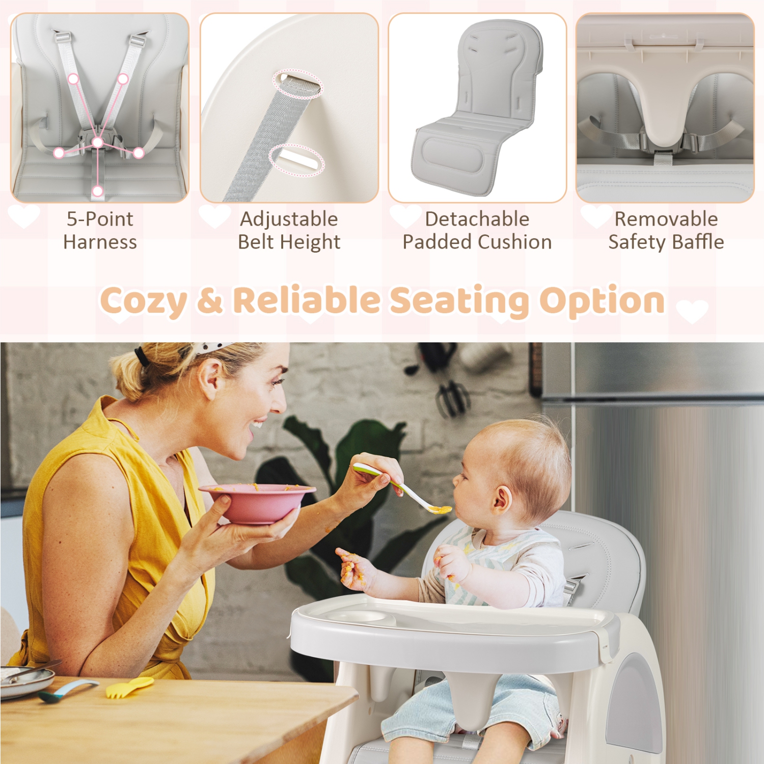 Gymax Convertible Baby Tall Chair 2-Tier Food Tray Feeding Chair for 18+ Month Olds