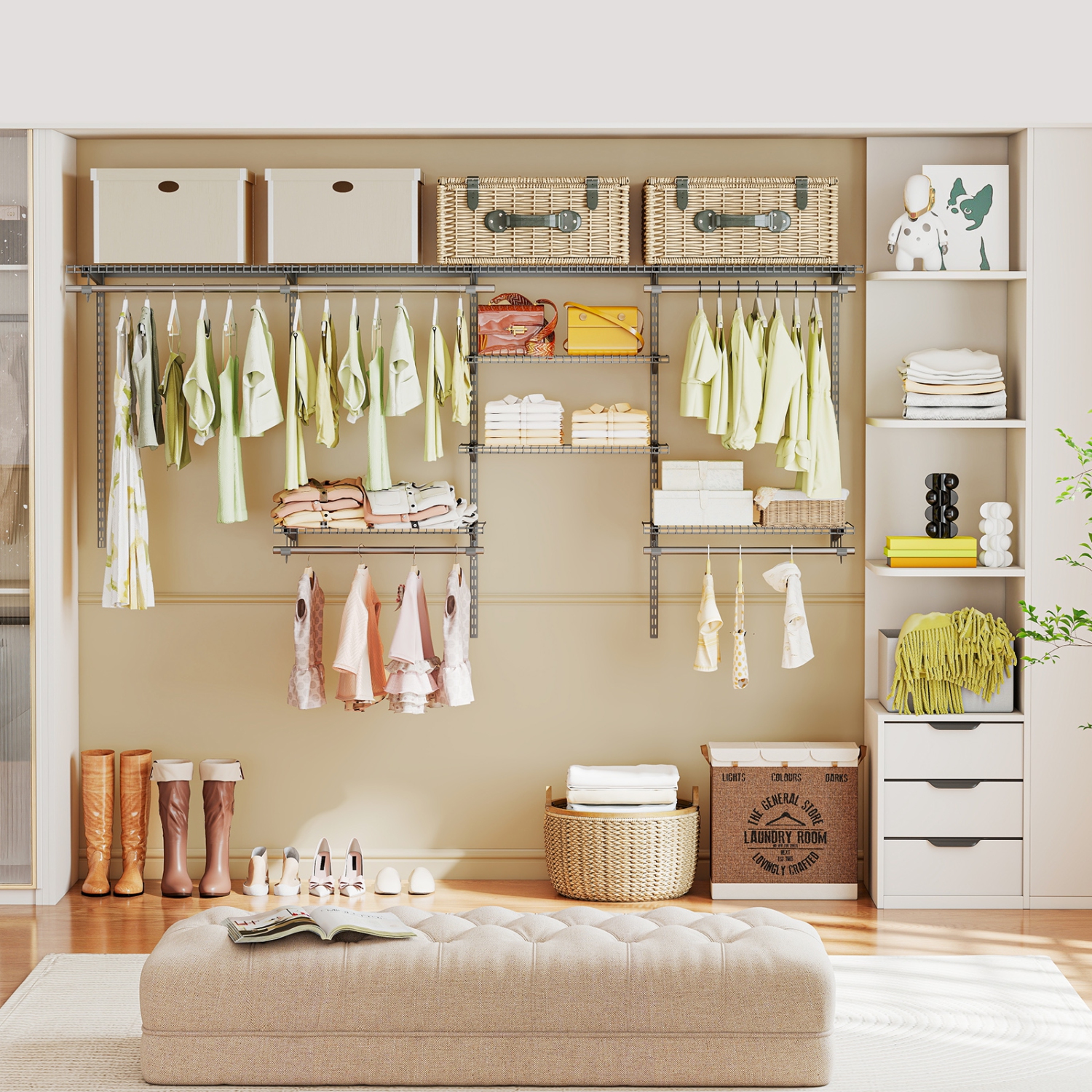 Gymax Wire Closet Organizer System Wall-mounted Adjustable Storage Shelves Coats Gray