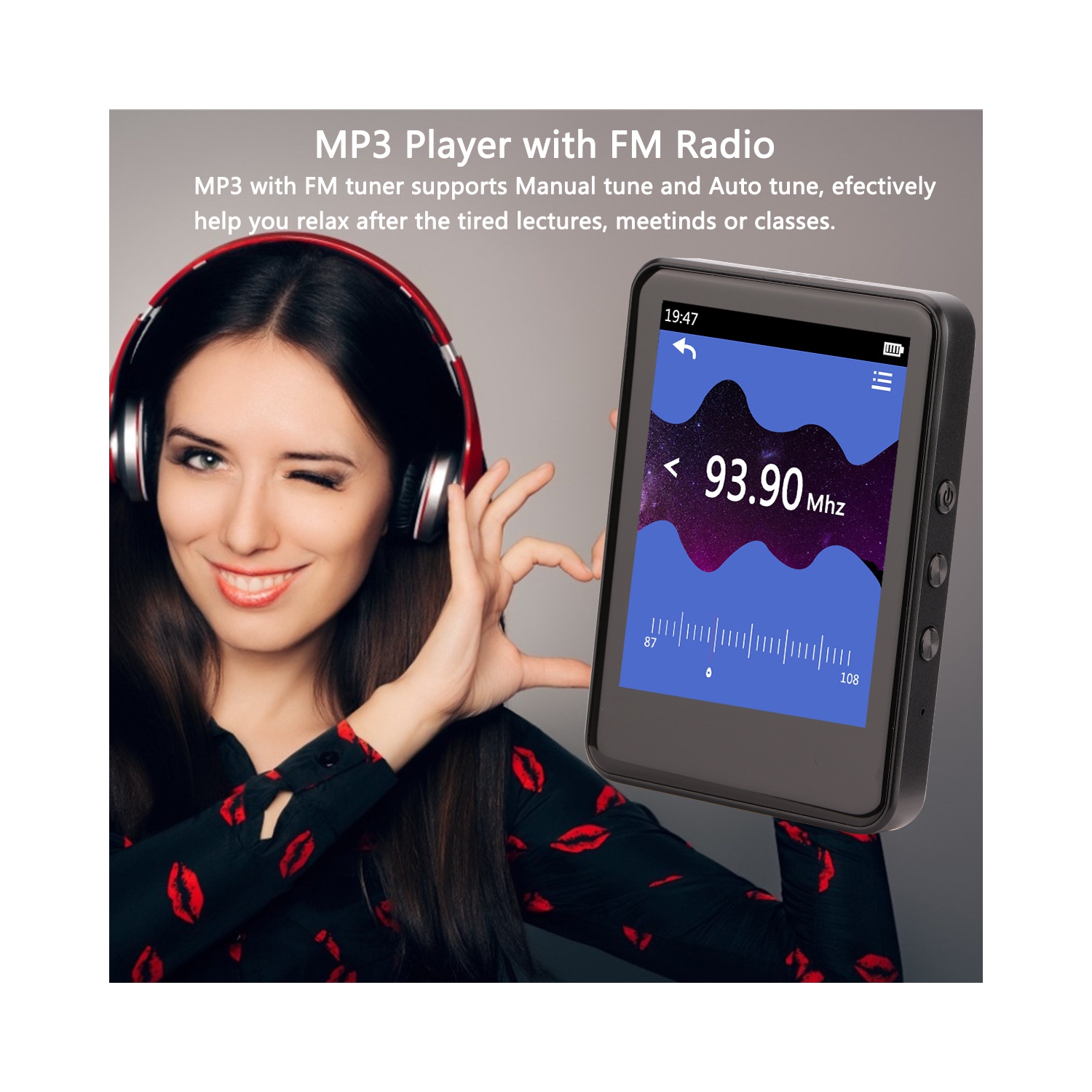 2.8-inch Bluetooth MP3 Music Player - Supports lossless music, e-book reading, FM radio, recording, and image browsing. Portable portable media player
